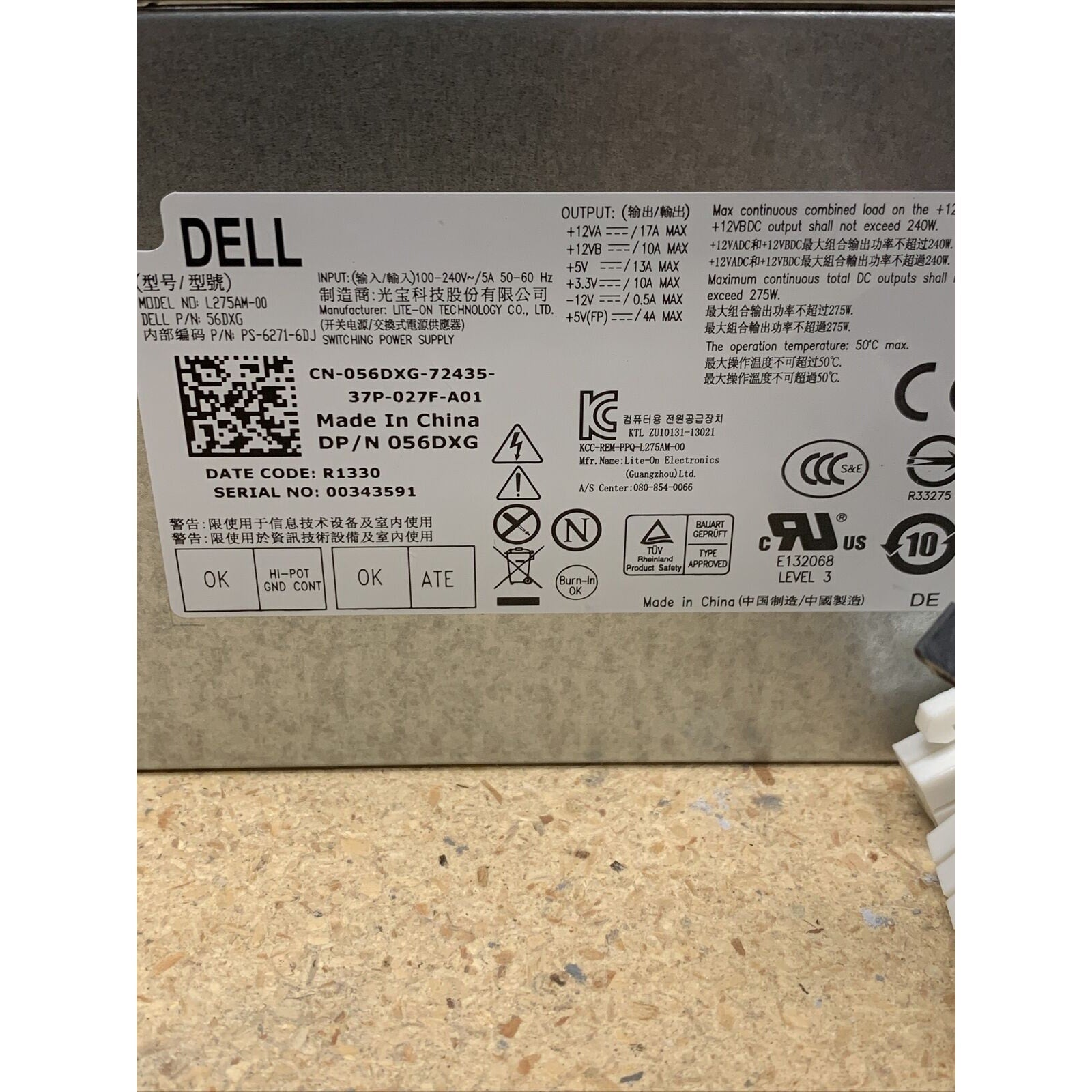 DELL 275W Power Supply Optiplex 390 790 990 3010 7010 9010 D3PMV 56DXG CF5W6