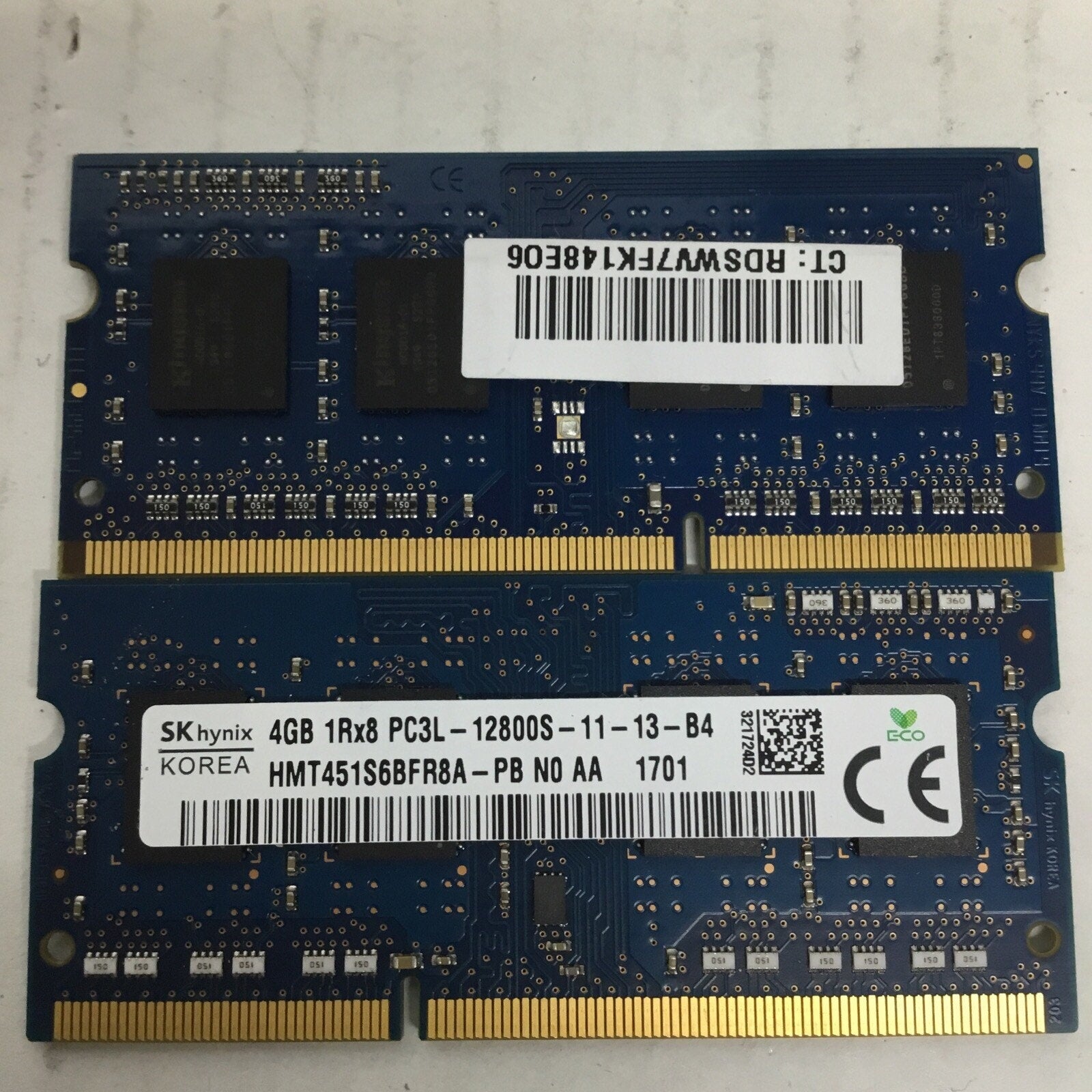 Lot of 2 SK HYNIX 4GB 1Rx8 PC3L-12800S MEMORY RAM P000573760 HMT451S6MFR8A-PB