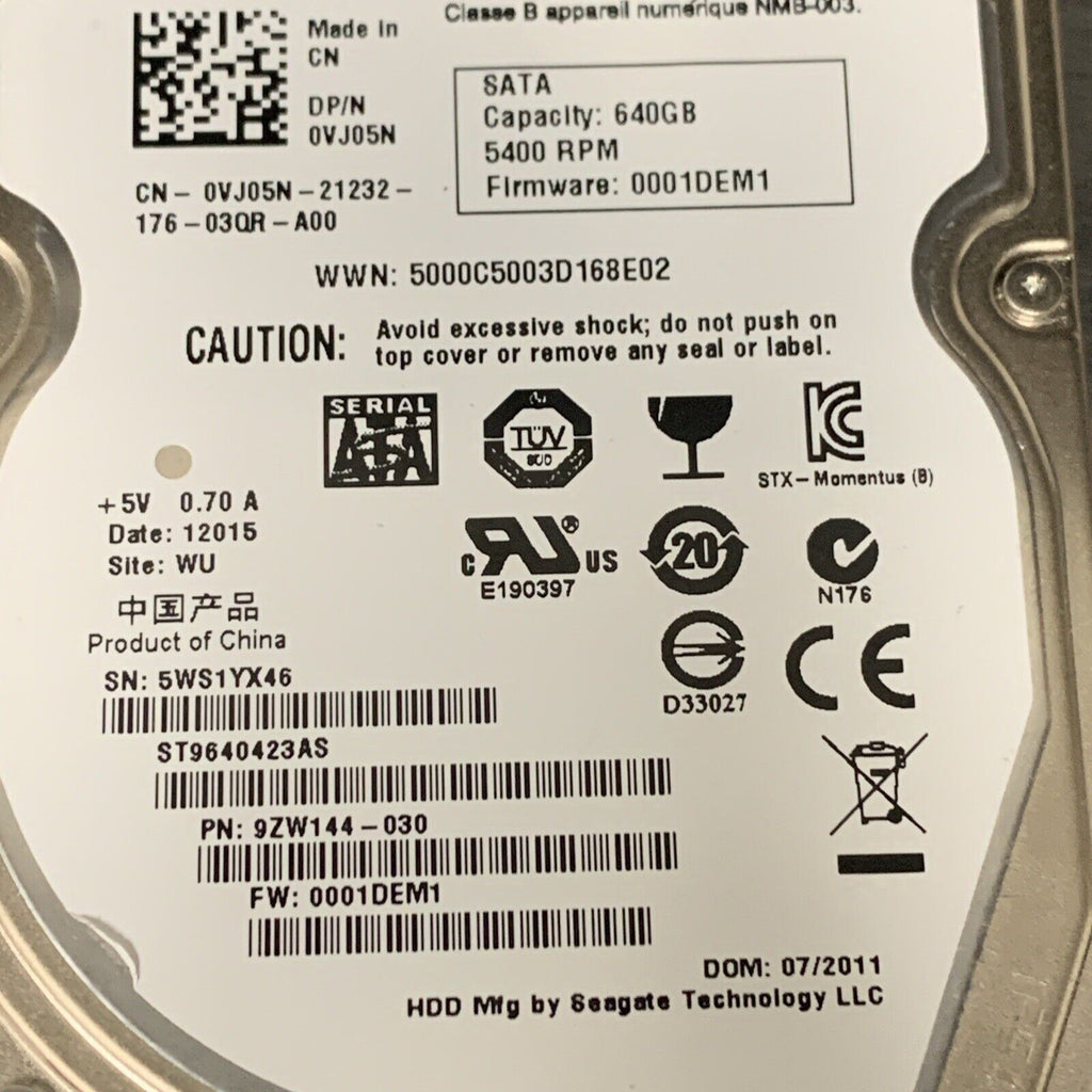 ST9640423AS 9ZW144-030 FW:0001DEM1 640gb Sata Laptop Drive