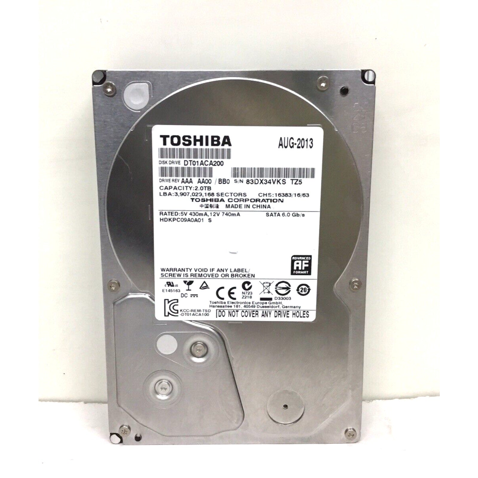 Toshiba 2TB HDD 7200RPM 64MB Cache SATA III 6.0Gb/s 3.5" Hard Drive DT01ACA200