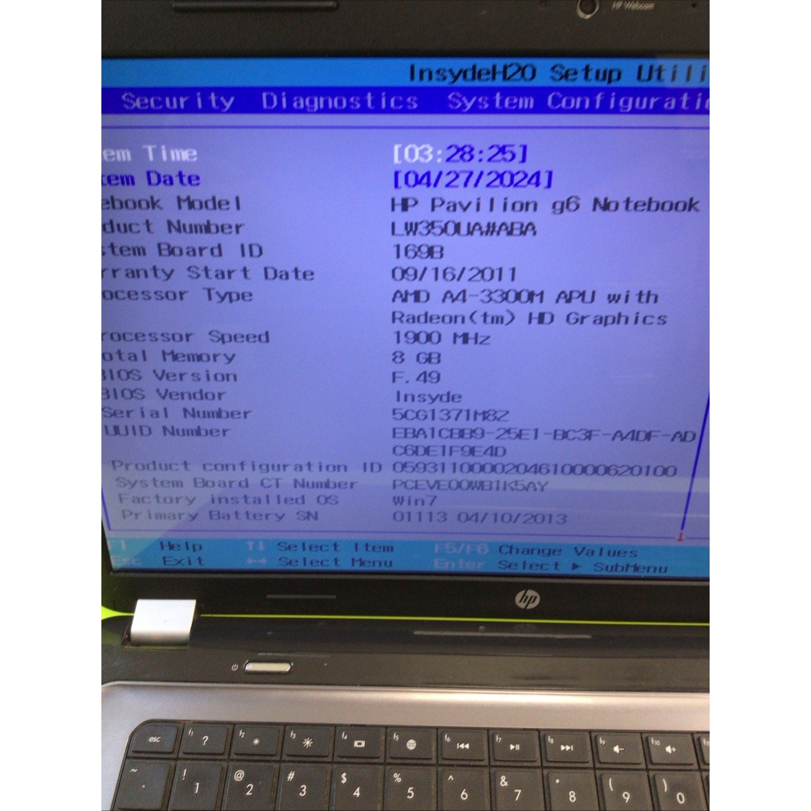 HP PAVILION G6-1B60US AMD A4 3300M APU 8GB RAM NO HDD NO OS