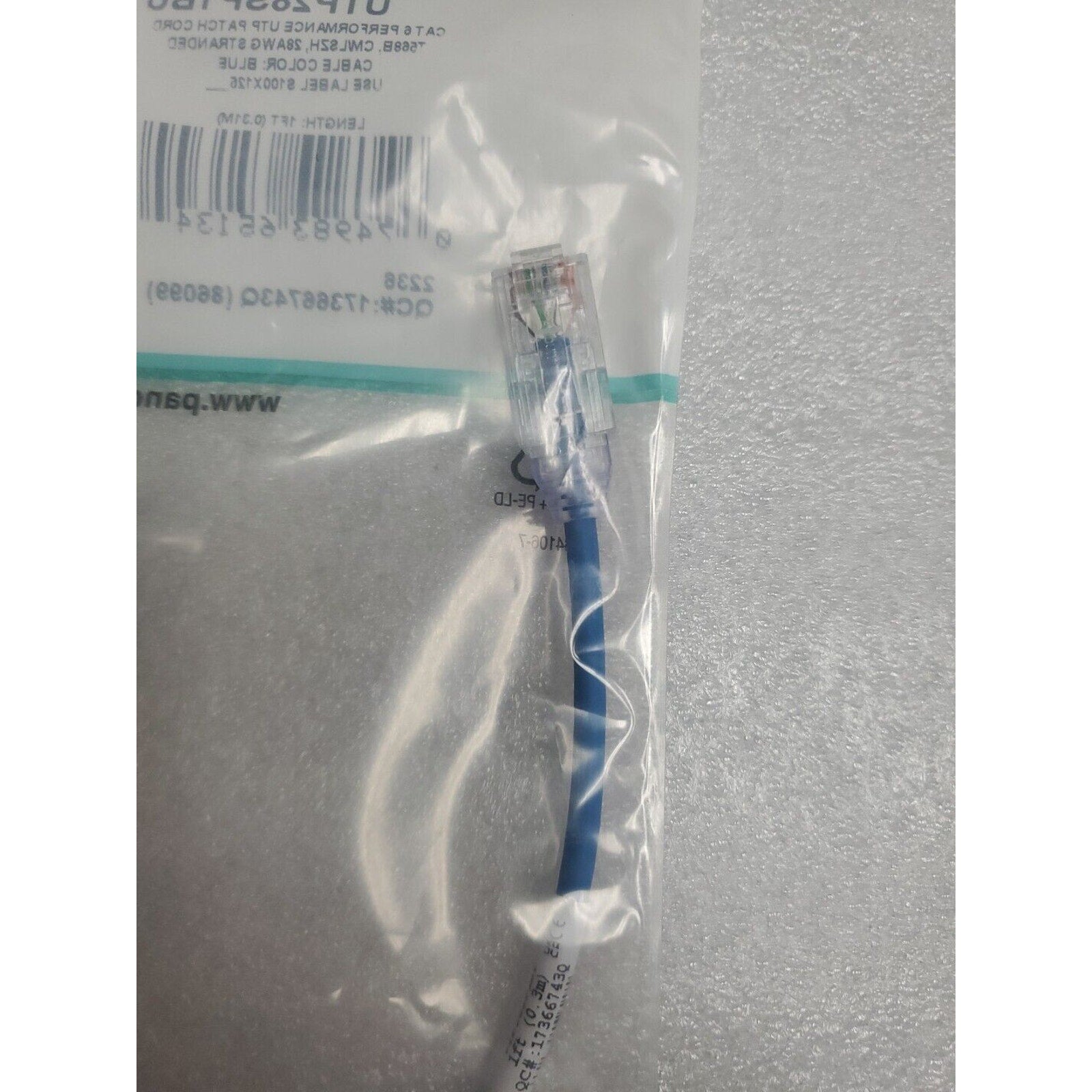 Panduit Cat 6 28 AWG Network Patch Cable/Cord, 1 FT, Blue, UTP28SP1BU