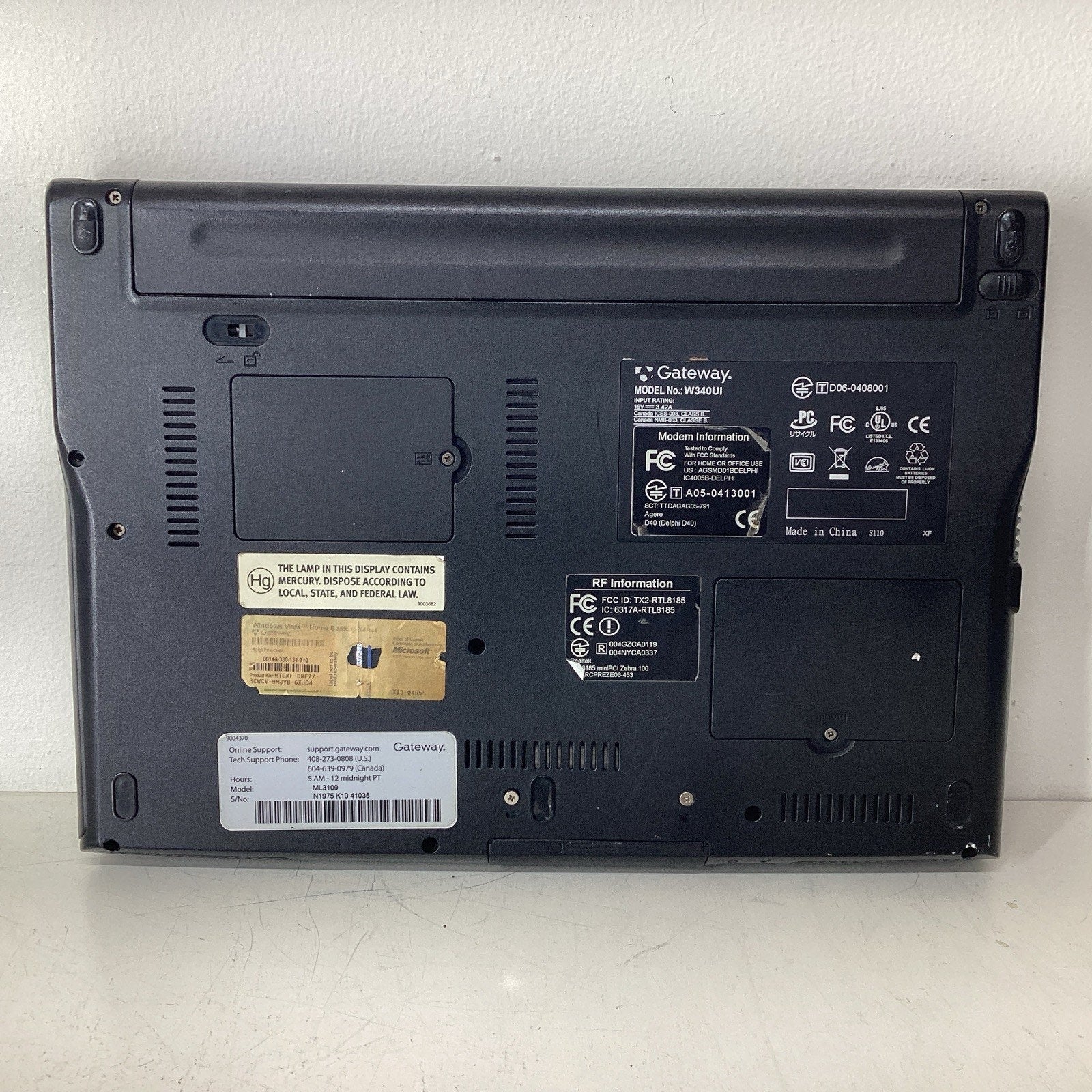 Gateway W340UI 14" Laptop Intel Celeron M 512MB RAM 80GB HDD - For Parts