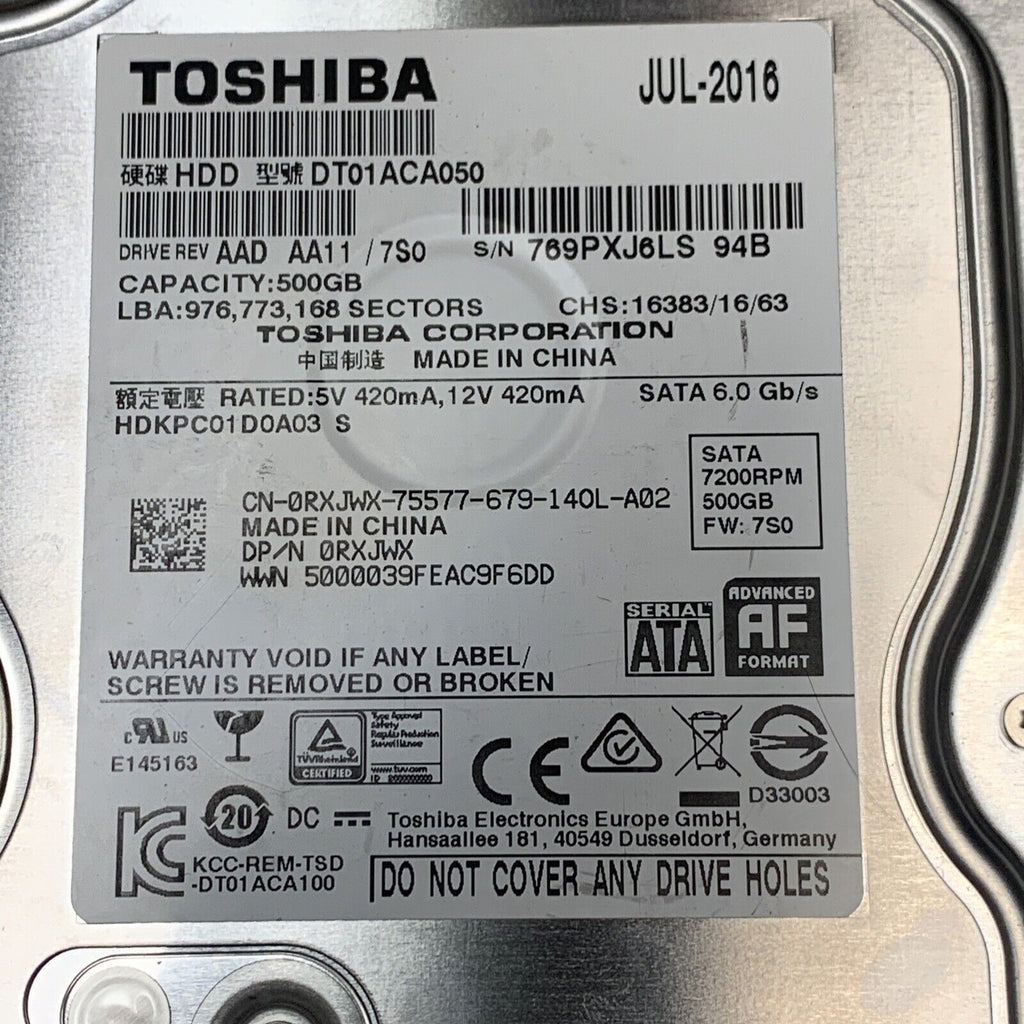 Toshiba 500GB,Internal,7200 RPM,3.5 inch DT01ACA050 Hard Drive