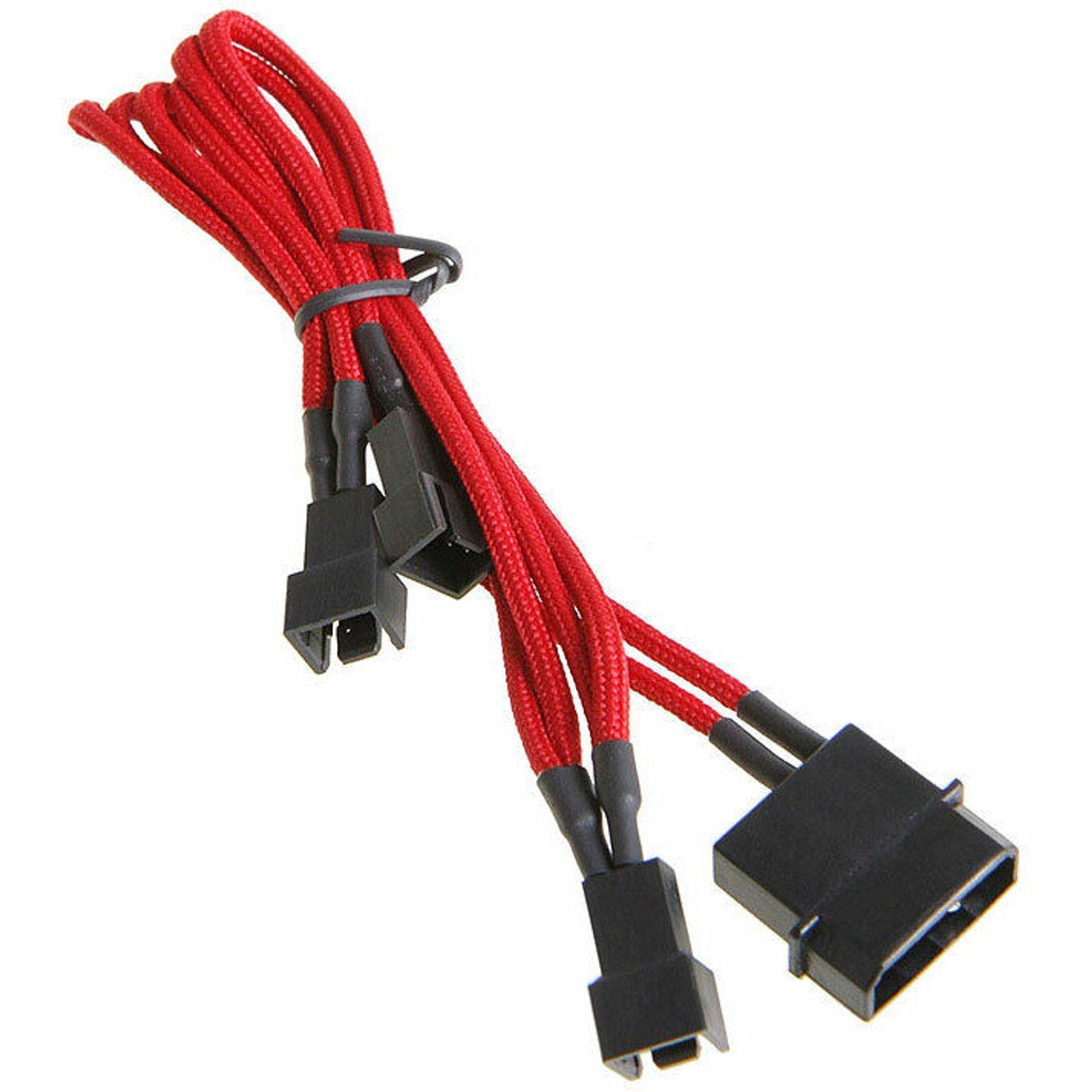 4-pin LP4 Power to 3x 3-Pin PC Fan Power Adapter / Splitter - Braided - Red
