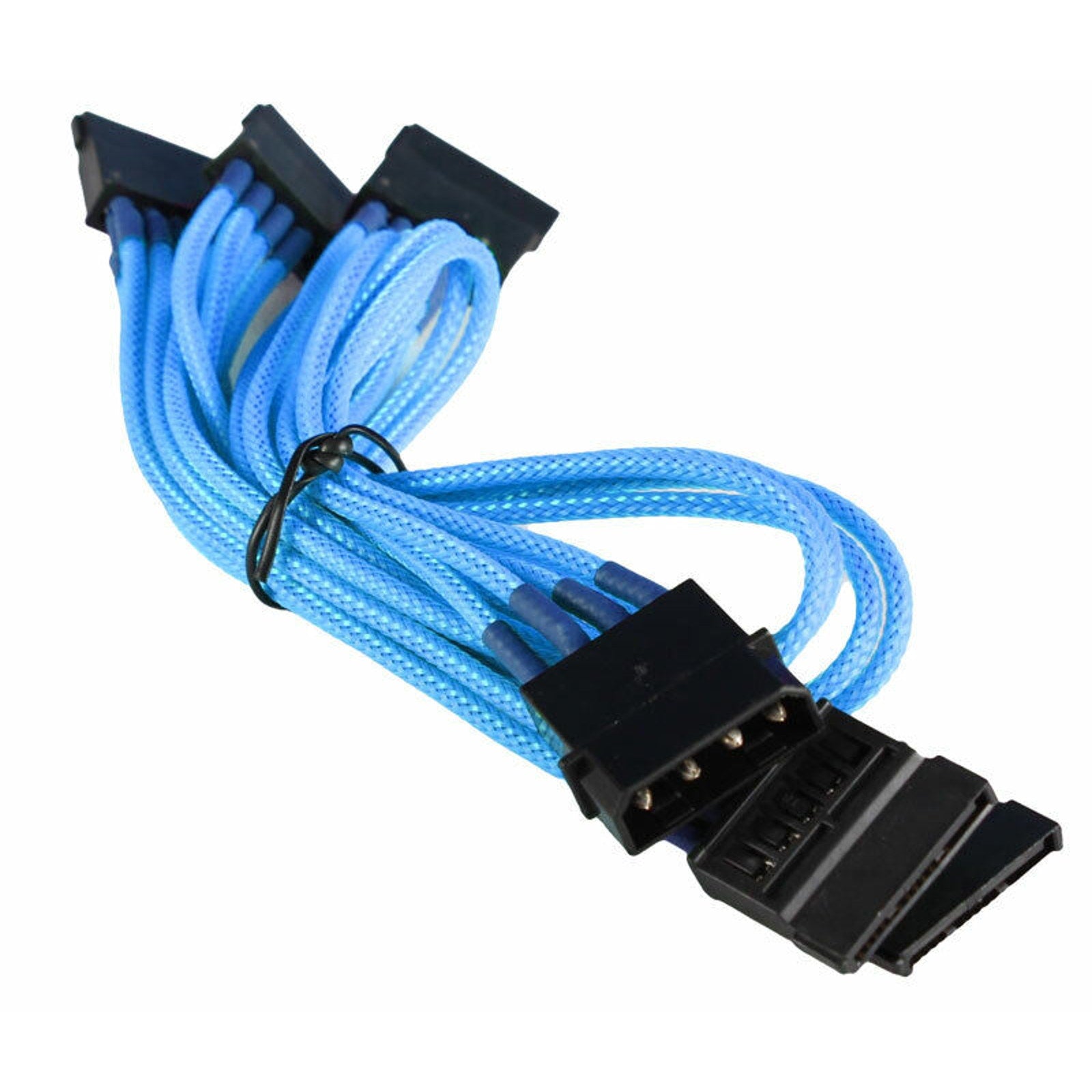 4-Pin LP4 to 5x SATA PC Power Adapter Cable - Braided - Light Blue