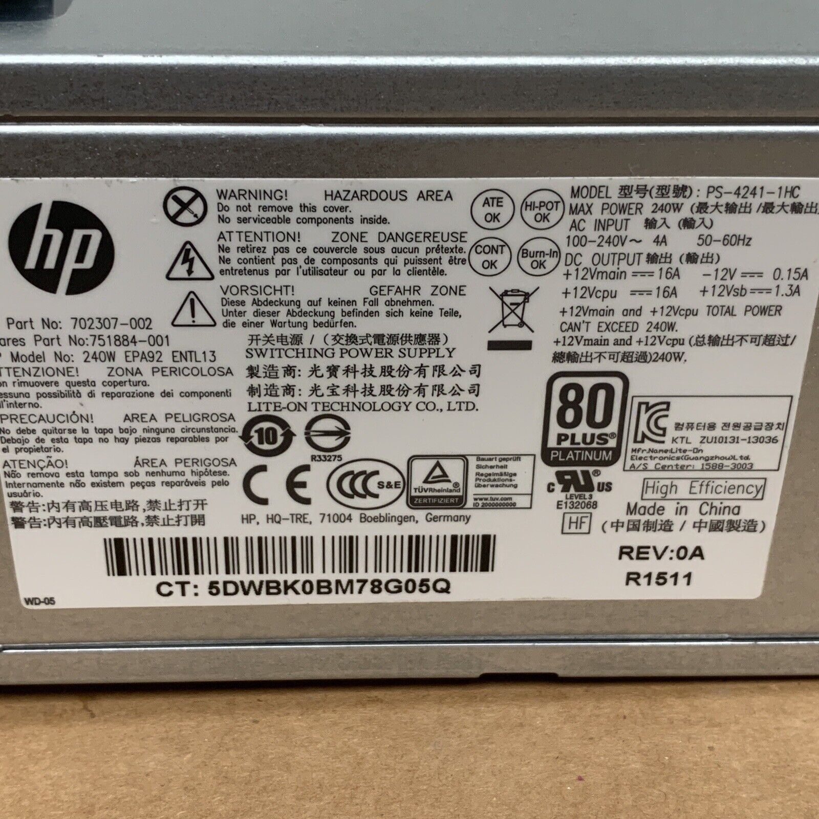 HP PS-4241-1HC 702307-002 751884-001 Desktop PC Power Supply 240W EPA92 ENTL13