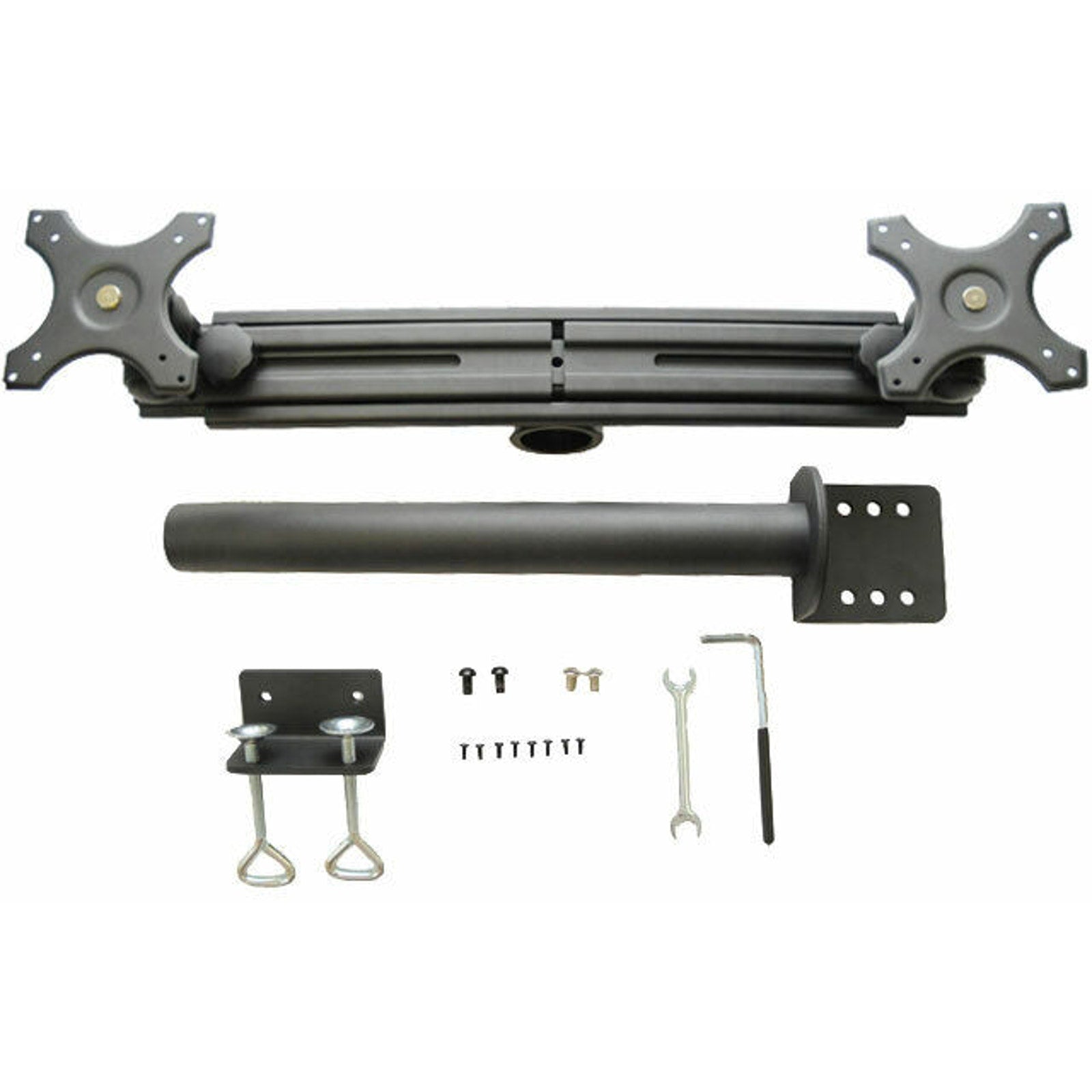 MonMount Dual Monitor Clamp Mount - Straight-Arm - Up to 30" Screens - Black