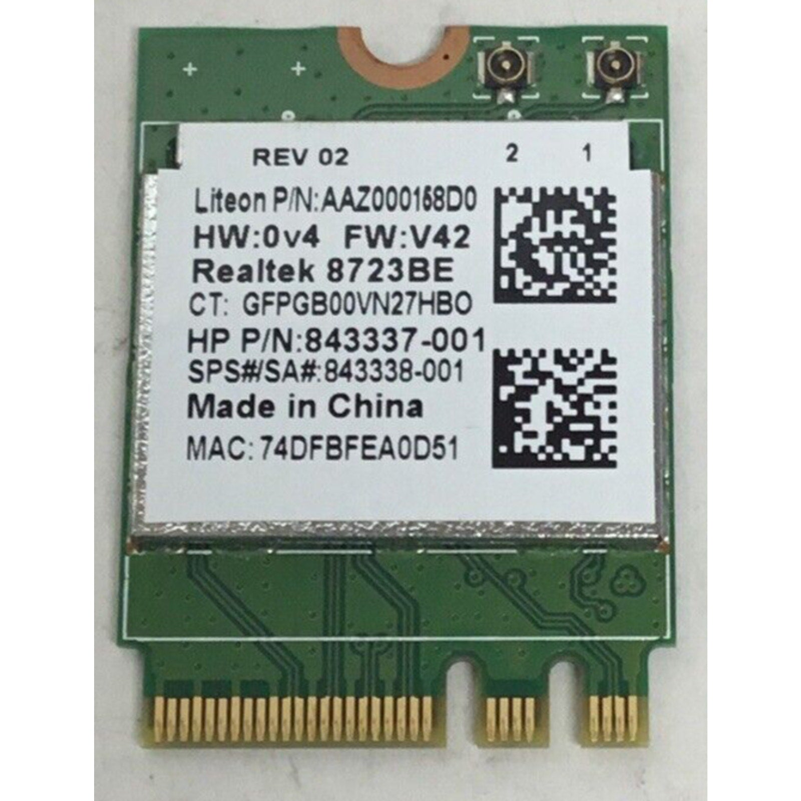 843337-001 HP AAZ000158D0 Realtek RTL8723BE 802.11bgn