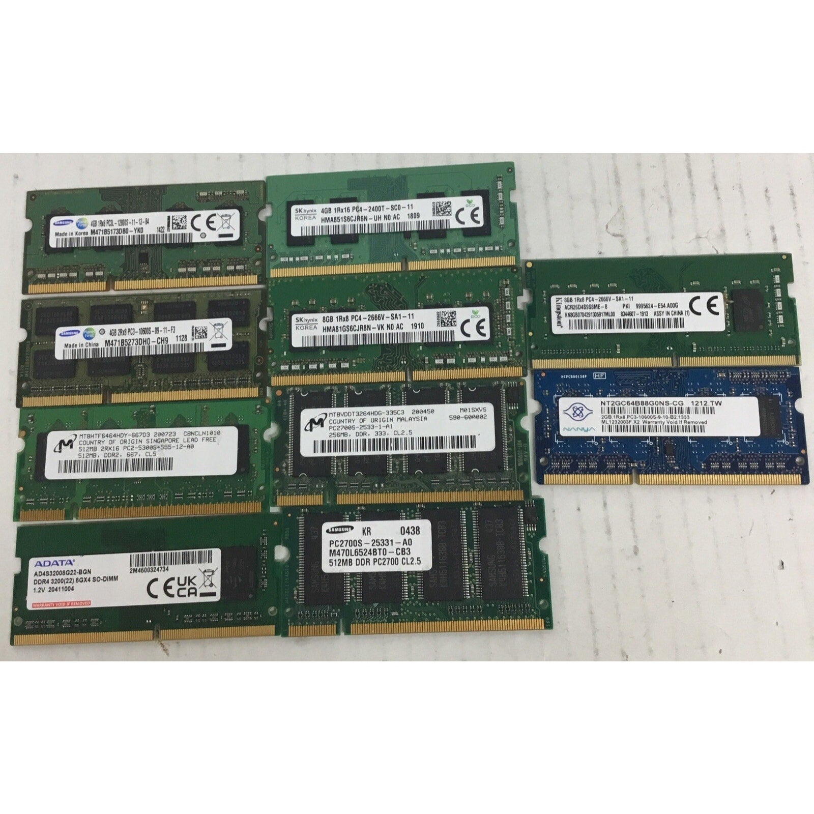 [Lot of 10] Various Size And Timing SODIMM Ram For Gold or Parts