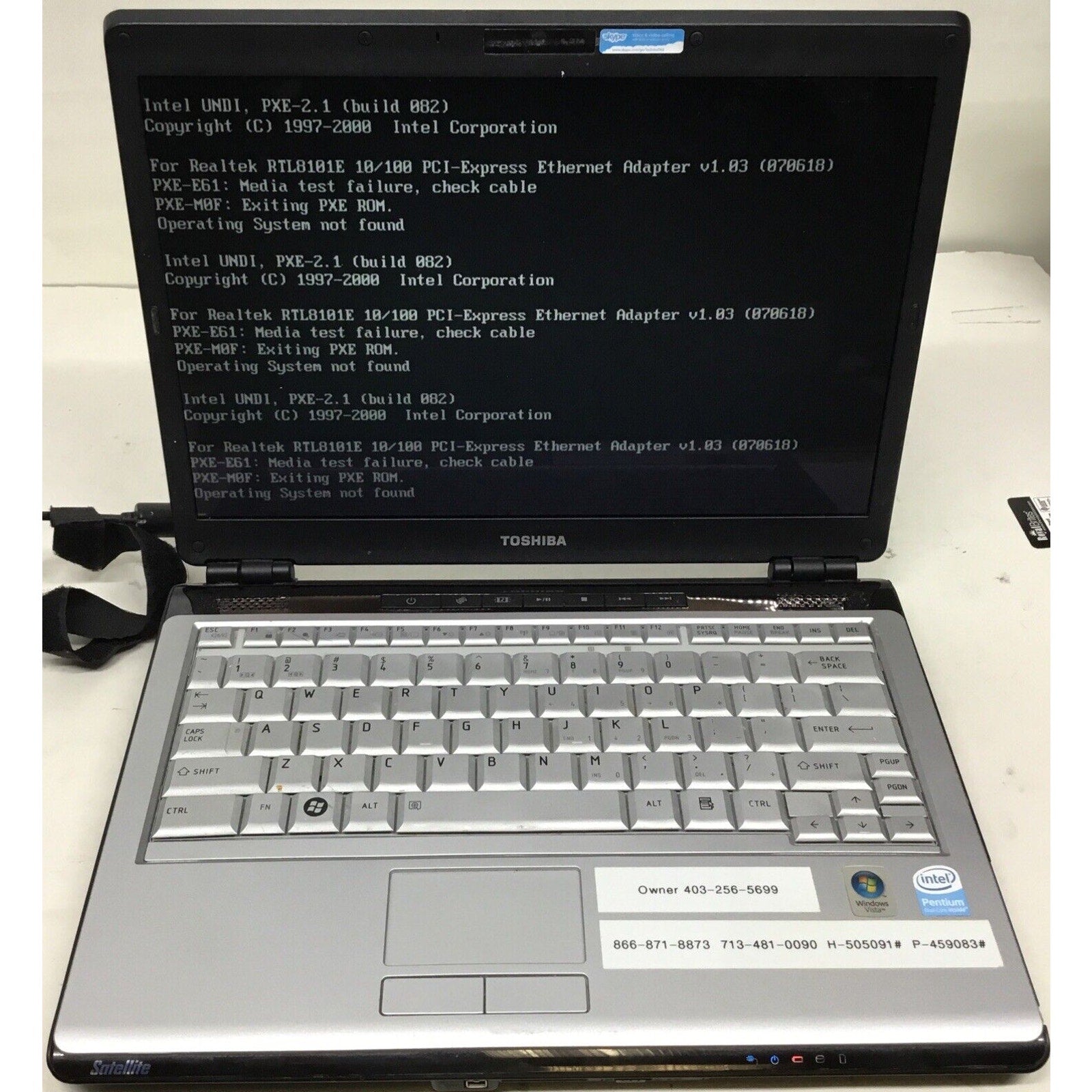 For Parts Toshiba U305-S7448 Pentium Dual Core No Adapter No HDD / Bad Battery