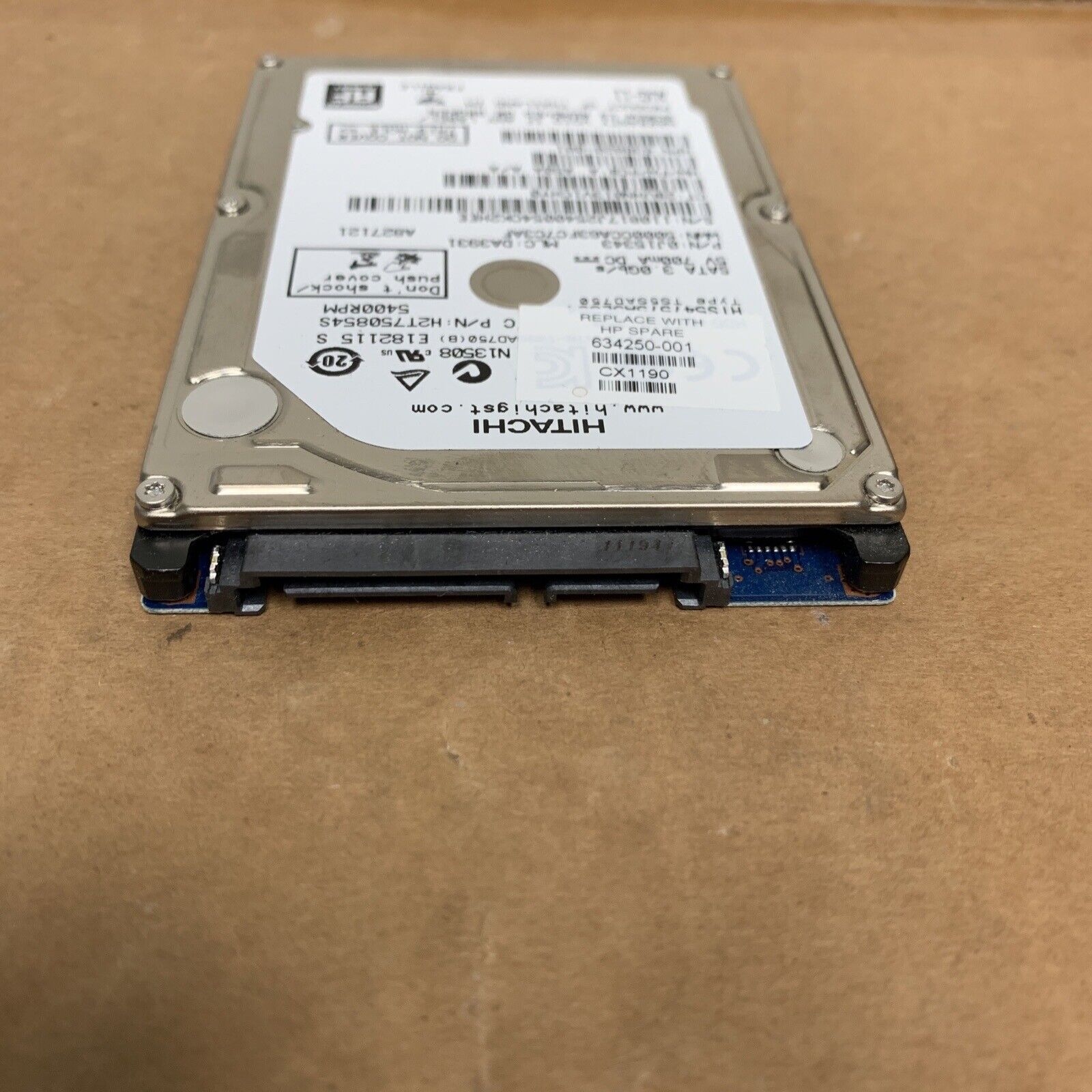 Hitachi 750GB SATA Drive 2.5" 5.4K 0J15343 638820-001 HTS547575A9E384 FW: A A50A