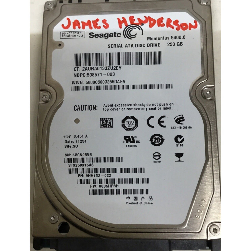 622641-001 250GB 5400 SATA Hard Drive 2.5 9M