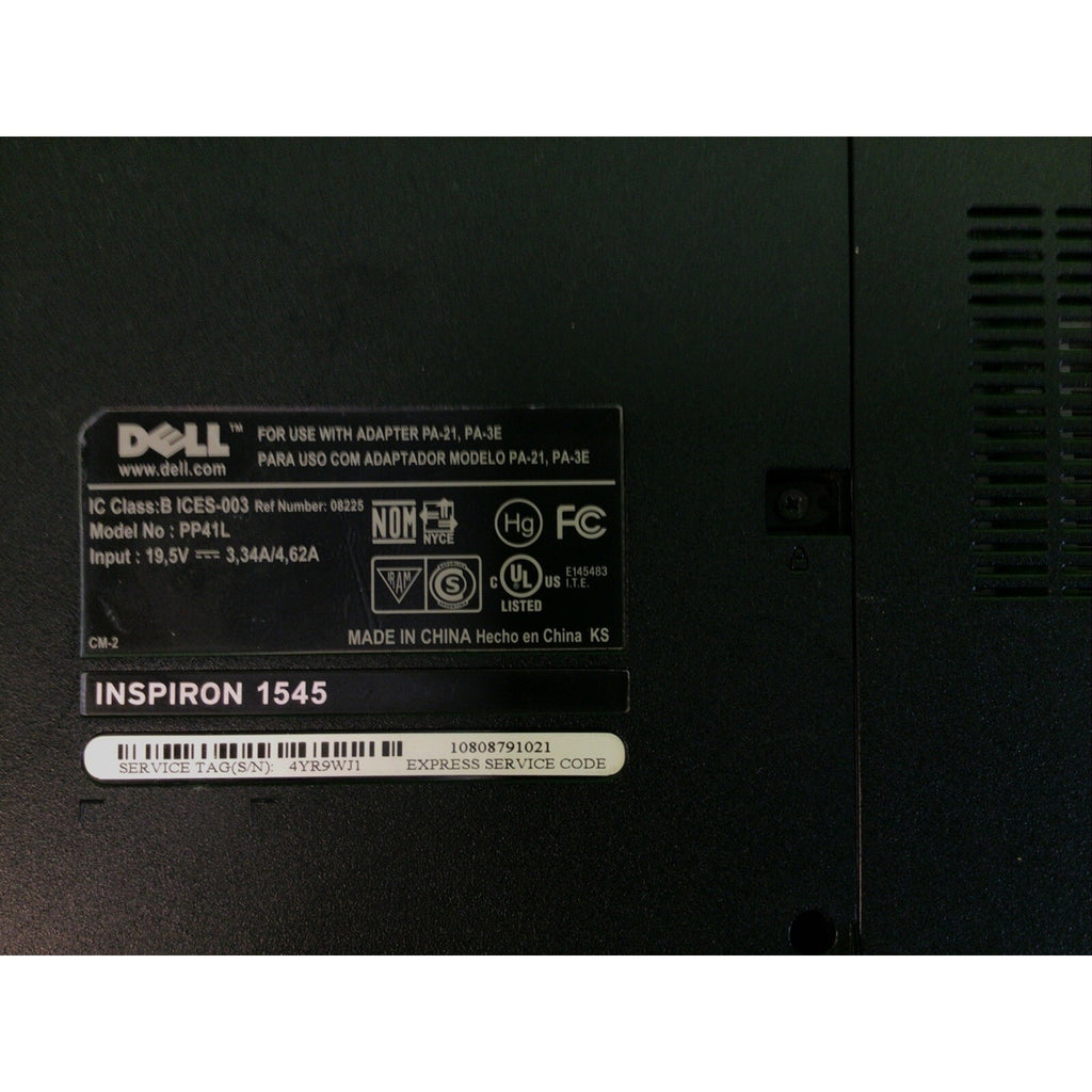 DELL Inspiron 1545 Pentium Dual Core T4200 3 GB RAM No HDD FOR PARTS or REPAIR