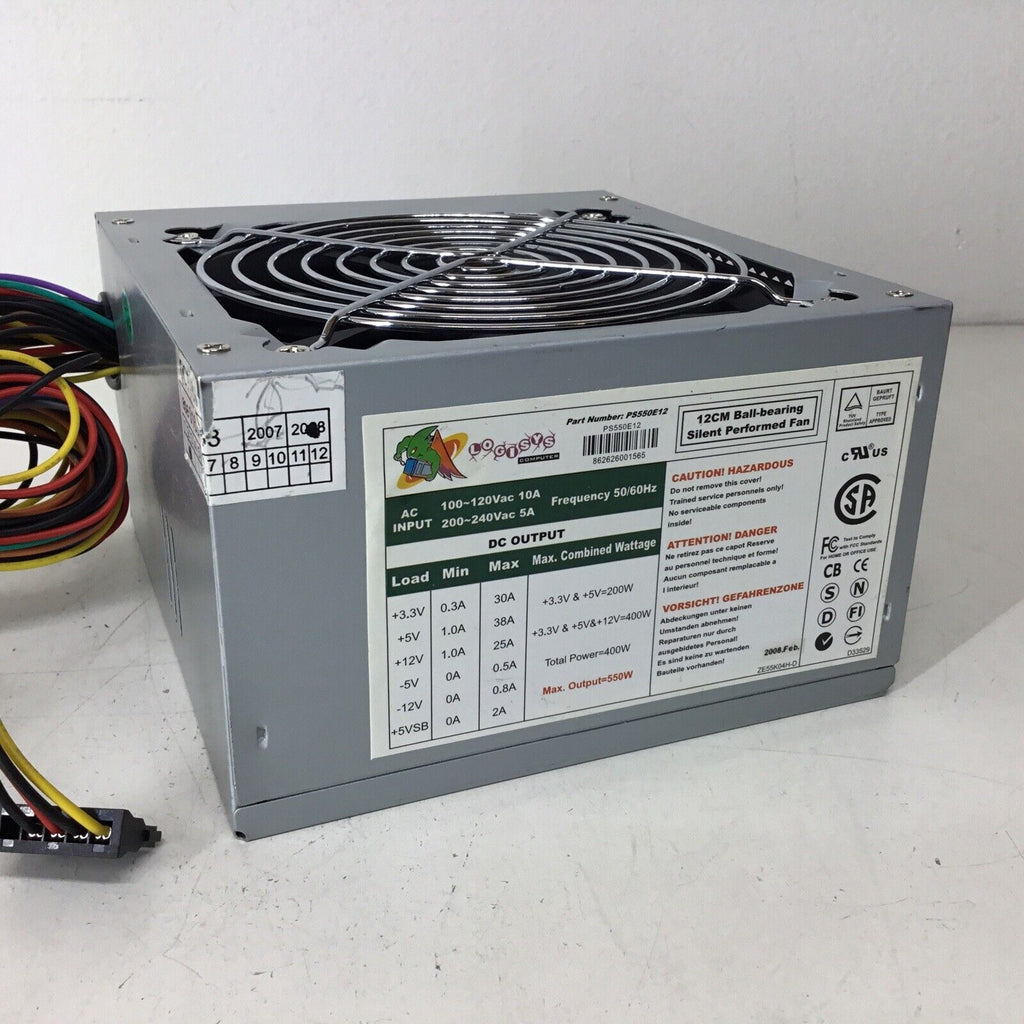 Logisys PS550E12 Power Supply 550W 12cm Ball-bearing Silent Performed Fan
