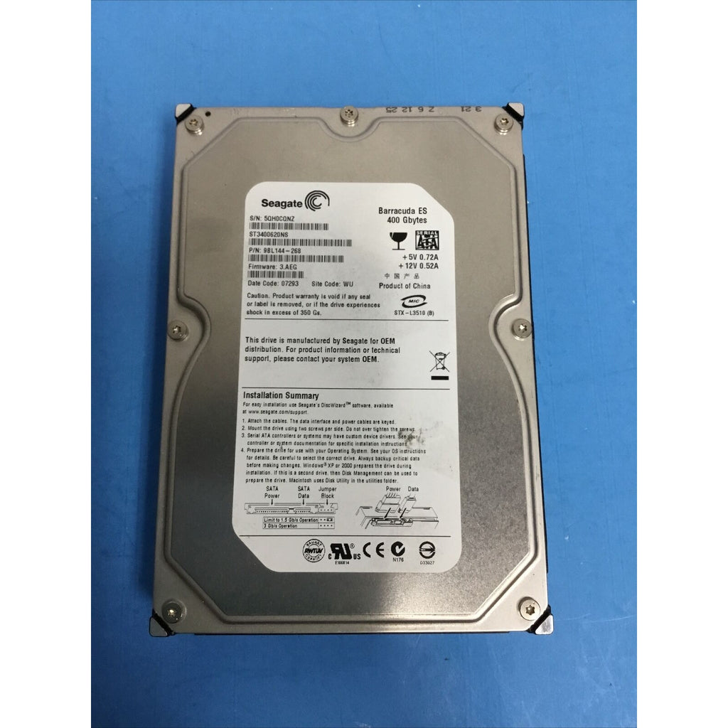 Seagate ST3400620NS 400GB Sata Hard Drive P/N: 9BL144-268 Firmware: 3.AEG WU
