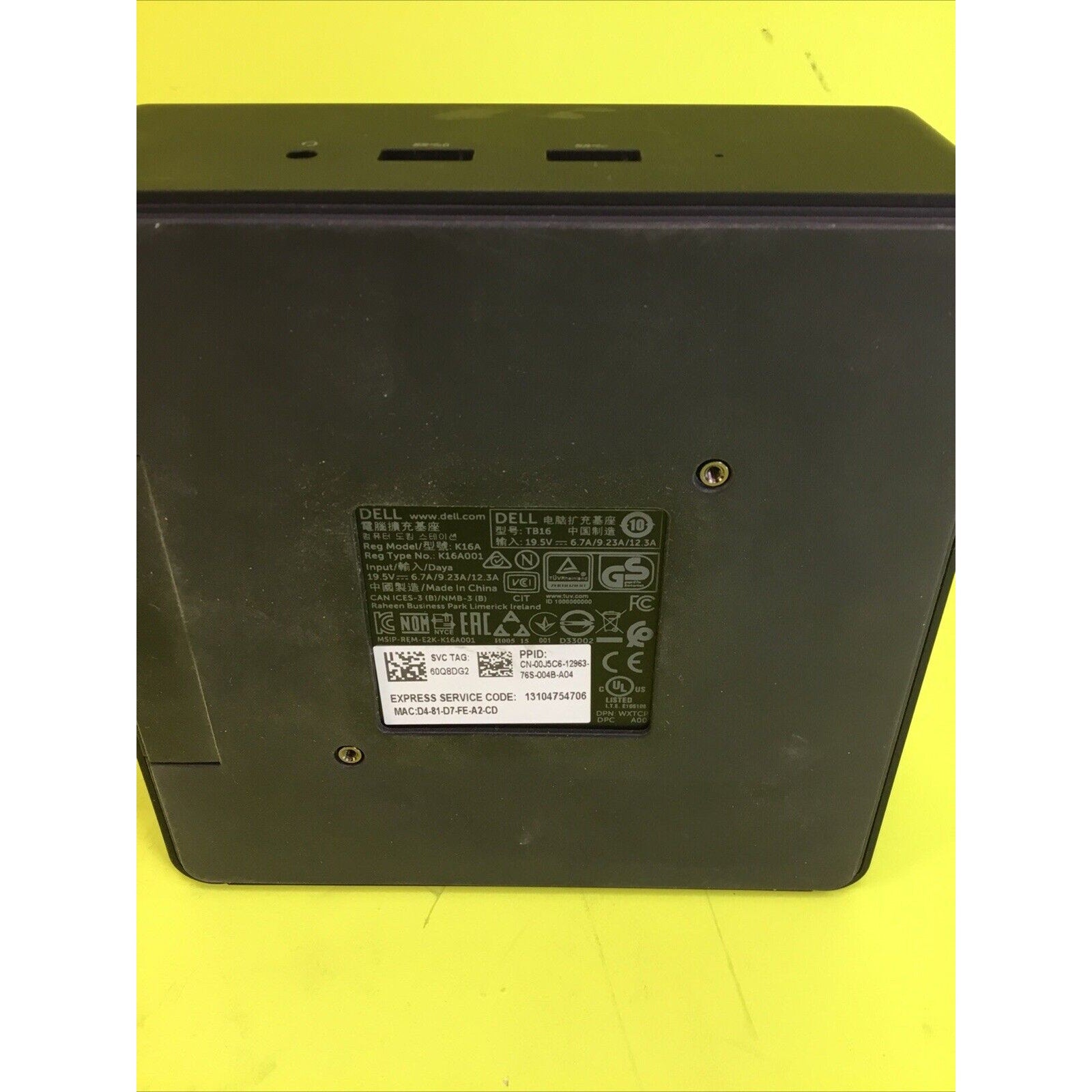 Dell TB16 K16A001 Thunderbolt Laptop Docking Station LA130PM121