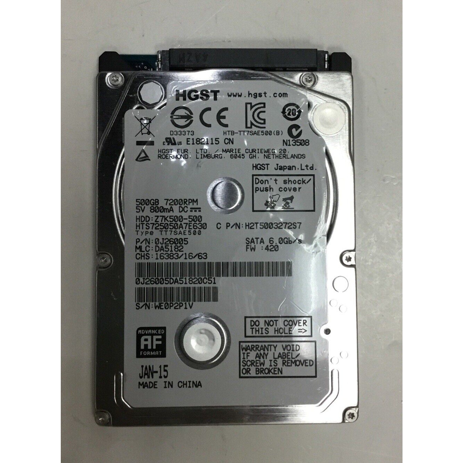 HGST Travelstar Z7K500 500GB, SATA 3, 2.5" Internal Hard Drive (HTS725050A7E630)