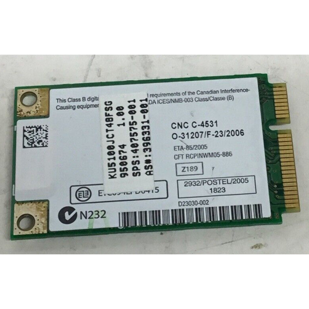 6710B NX7400 PAVILION DV8000 B94WM3945ABG MINI PCI WIRELESS WIFI CARD 396331-001