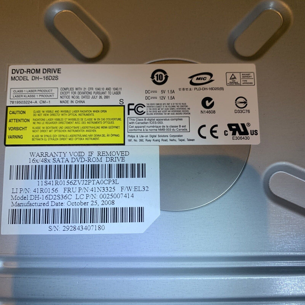 Lite-On IT DH-16DYS DVD-ROM SATA Desktop Drive HP P/N 410125-200 SPS 419496-001