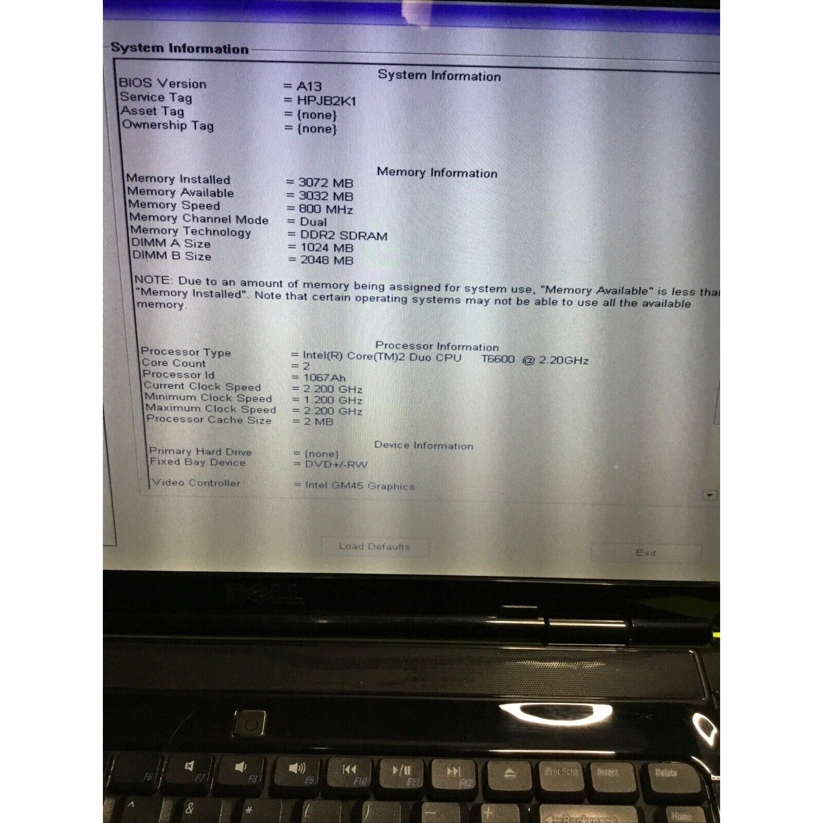 Dell Inspiron 1545 Intel Core 2 Duo T6600 3GB RAM FOR PARTS or REPAIR
