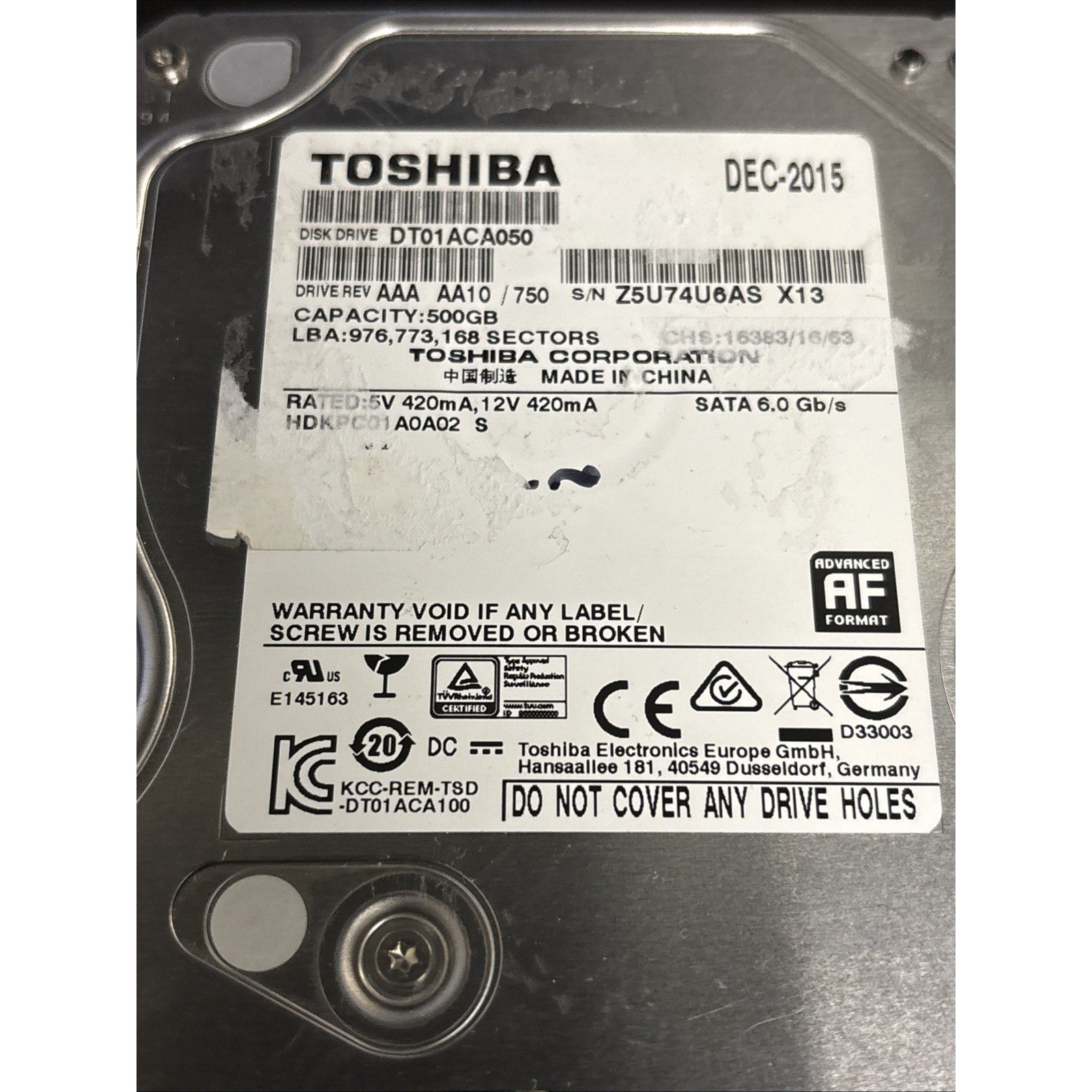 Toshiba DT01ACA050 500GB SATA III 6.0Gb/s Desktop Hard Drive