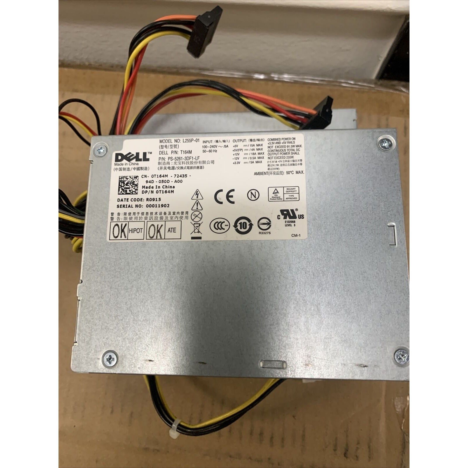 DELL T164M DT Desktop 255W POWER SUPPLY L255P-01 0T164M PS-5261-3DF1-LF