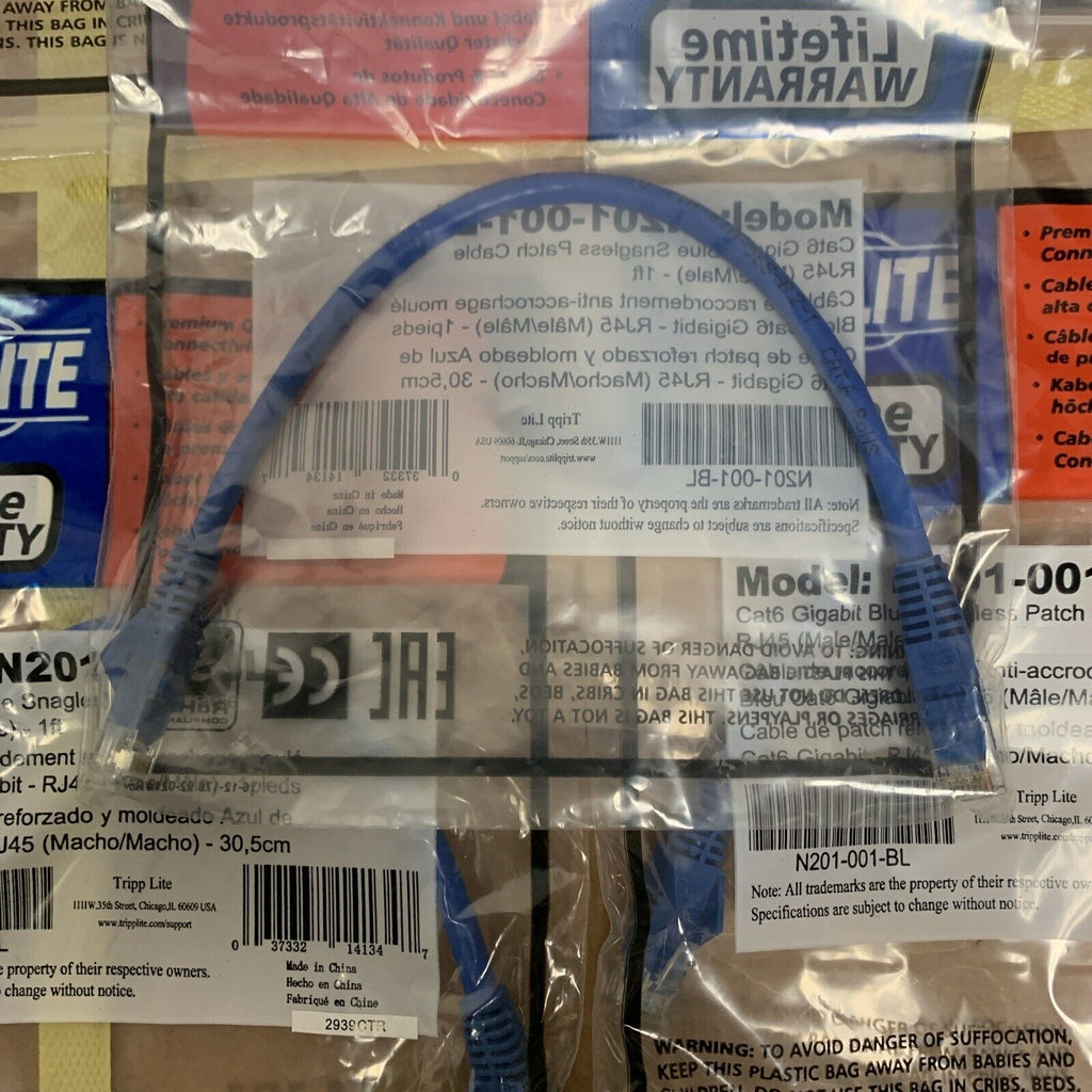 5-Pack LOT Of Tripp Lite 1ft Cat6 RJ45 Gigabit Ethernet Patch Cable - Blue