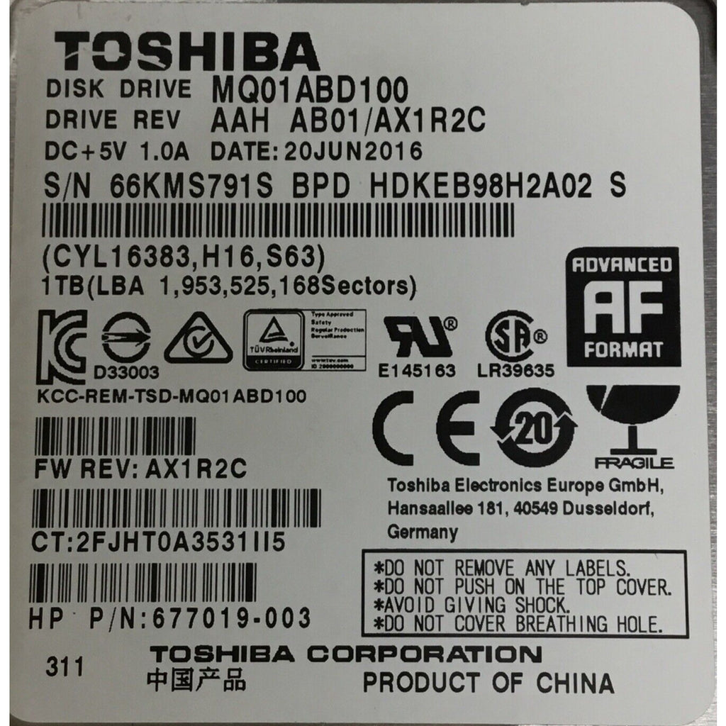 HP - 1TB 5.4K RPM SATA 9.5mm 2.5" Internal Hard Drive MQ01ABD100 677019-003