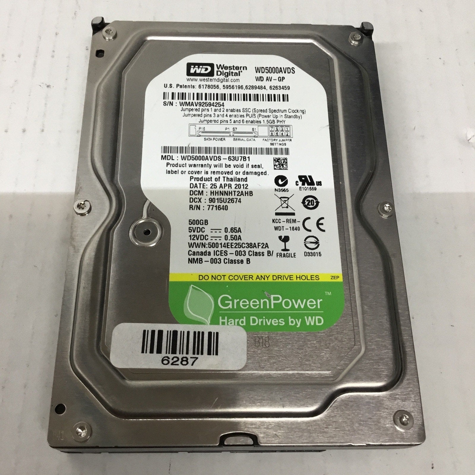 Western Digital WD5000AVVS - 63H0B1 500GB 3.5" Sata HDD