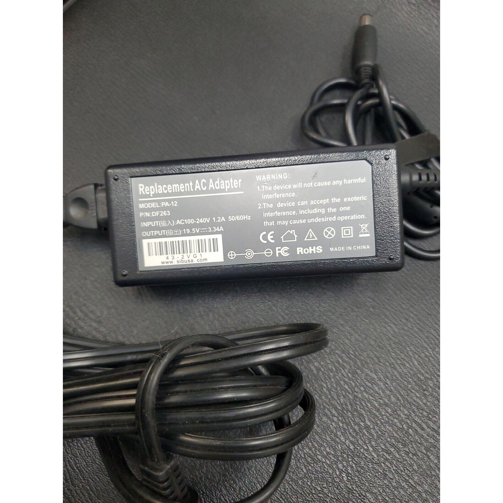 Replacement AC Adapter for Dell PA-12 Family P/N:DF263 Output: 19.5V-3.34A