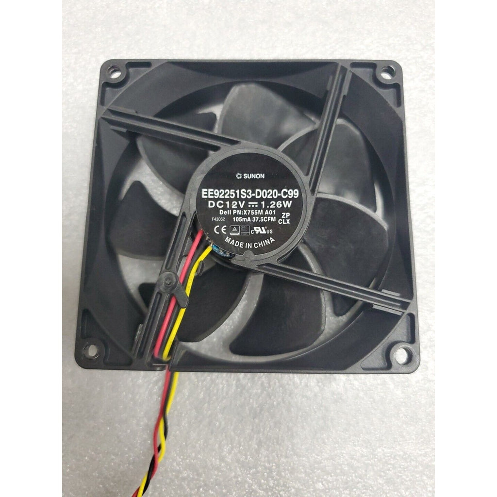 SUNON EE92251S3-D020-C99 DC 12V 1.26W X755M A01 105mA 37.5CFM 92mm 3-Pin