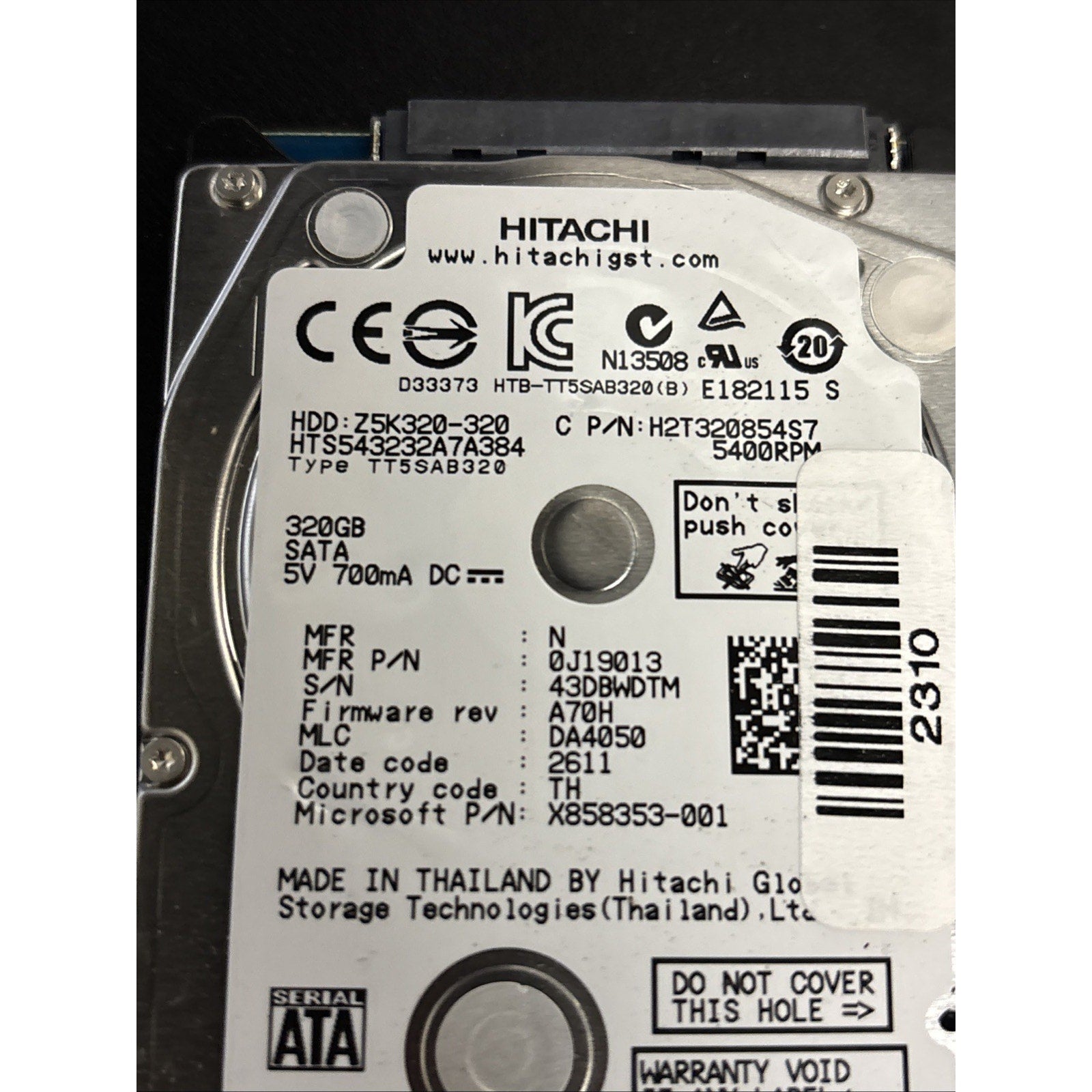 HGST 320GB 5400RPM HDD HARD DRIVE H2T320854S7 0J19013 Z5K320-320 HTS543232A7A384