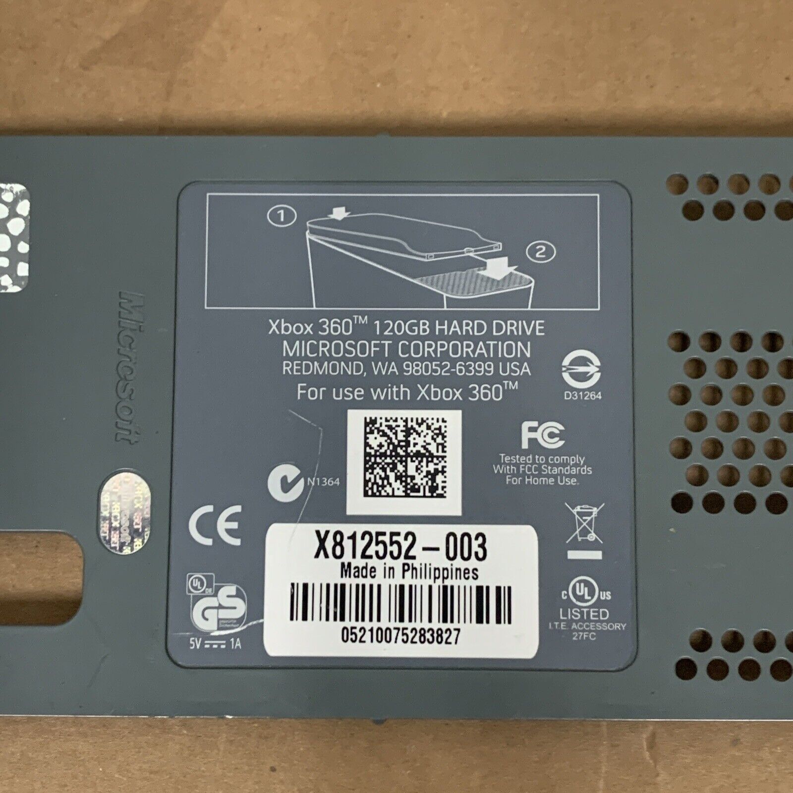 Genuine Microsoft Hard Drive Case Cover For XBox 360 X800382 MSX-1392 - Grey