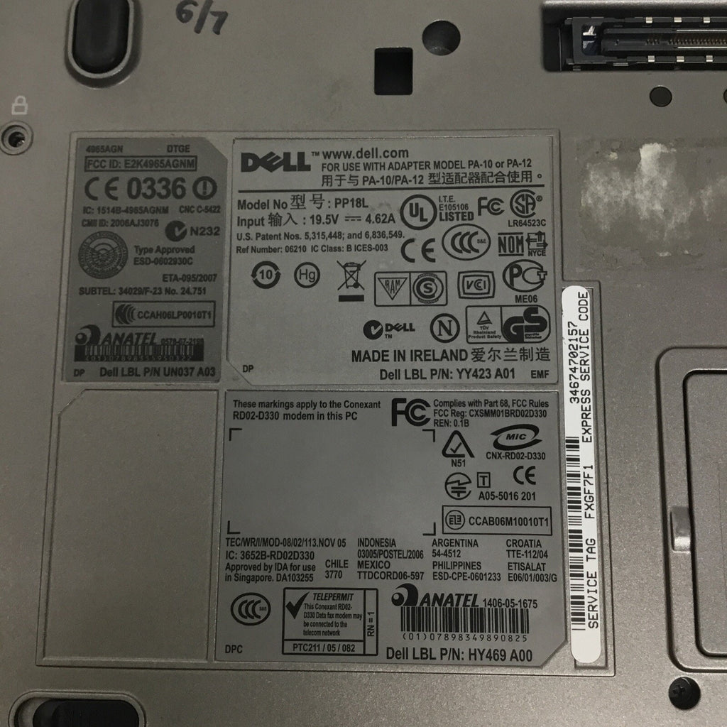 Dell Latitude D630 14" Laptop Intel Centrino Duo No HDD No Battery For Parts