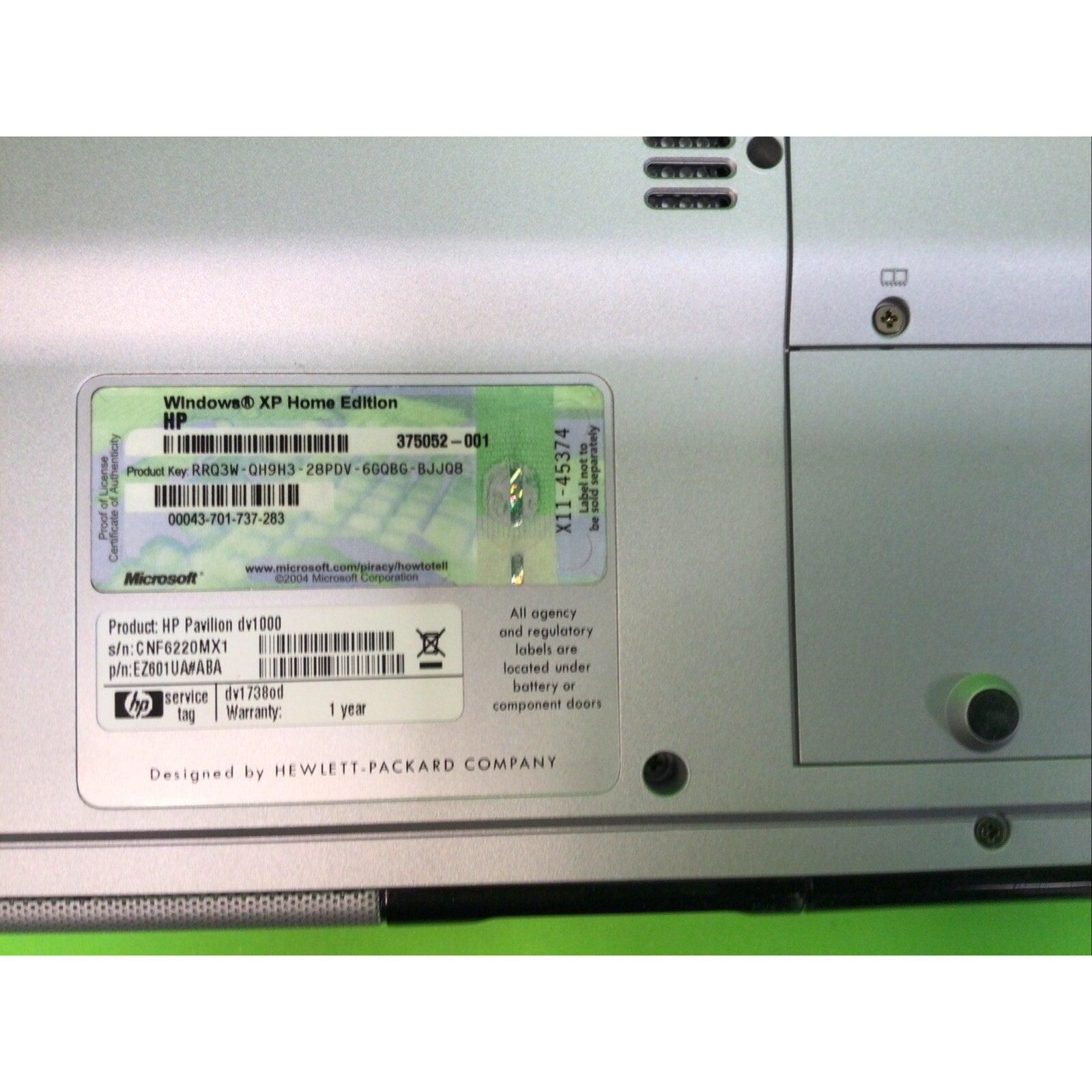 HP Pavilion dv1000 dv1738od Intel Centrino T1350 512MB RAM NO HDD NO BATTERY
