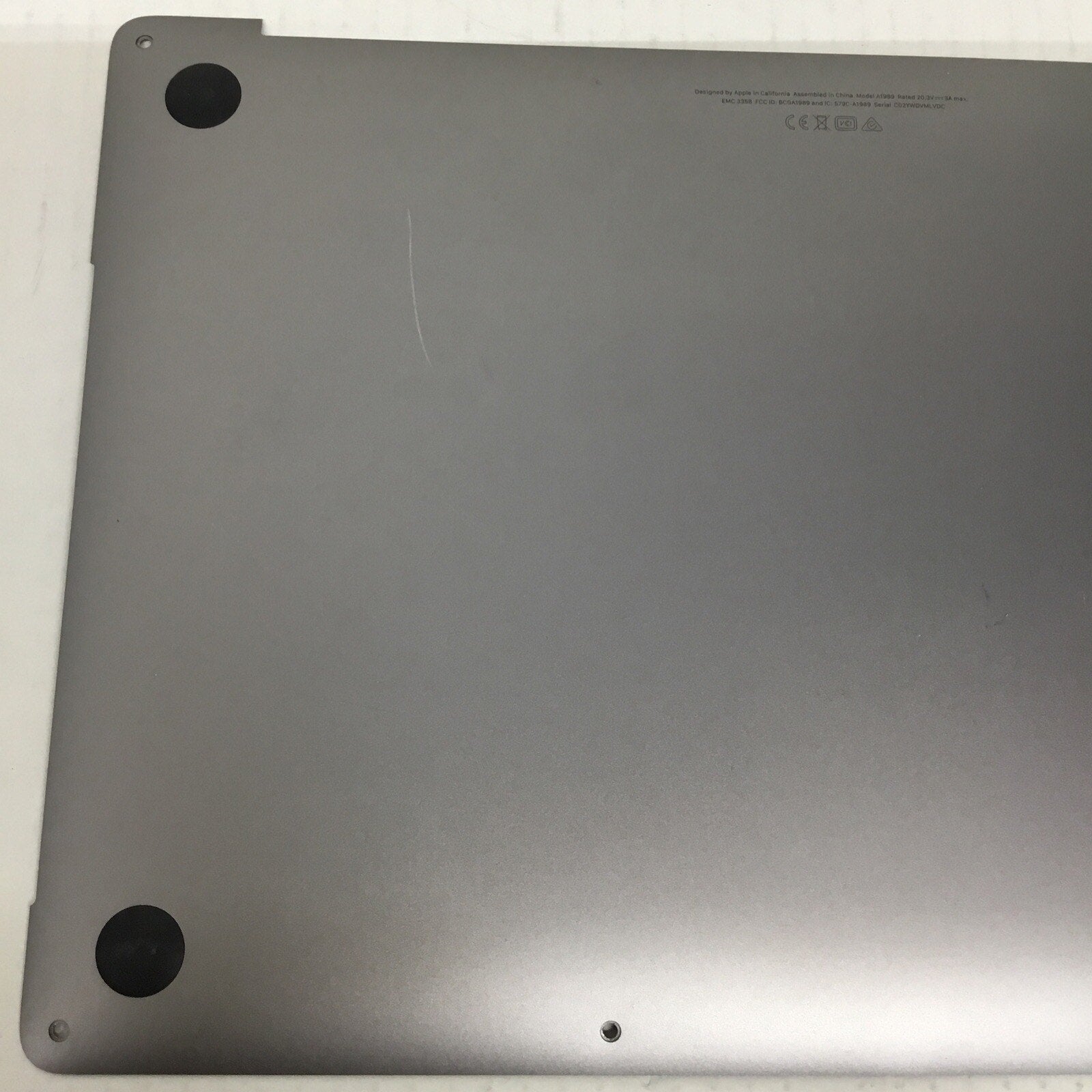 13" MacBook Pro 2018 2019 Space Gray Lower Bottom Case Plate MV962LL/A A1989