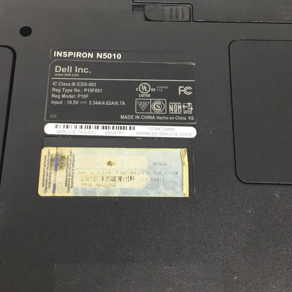 For Parts Dell Inspiron N5010 15.6" Intel Core i3-370M 4GB RAM NO HDD NO OS