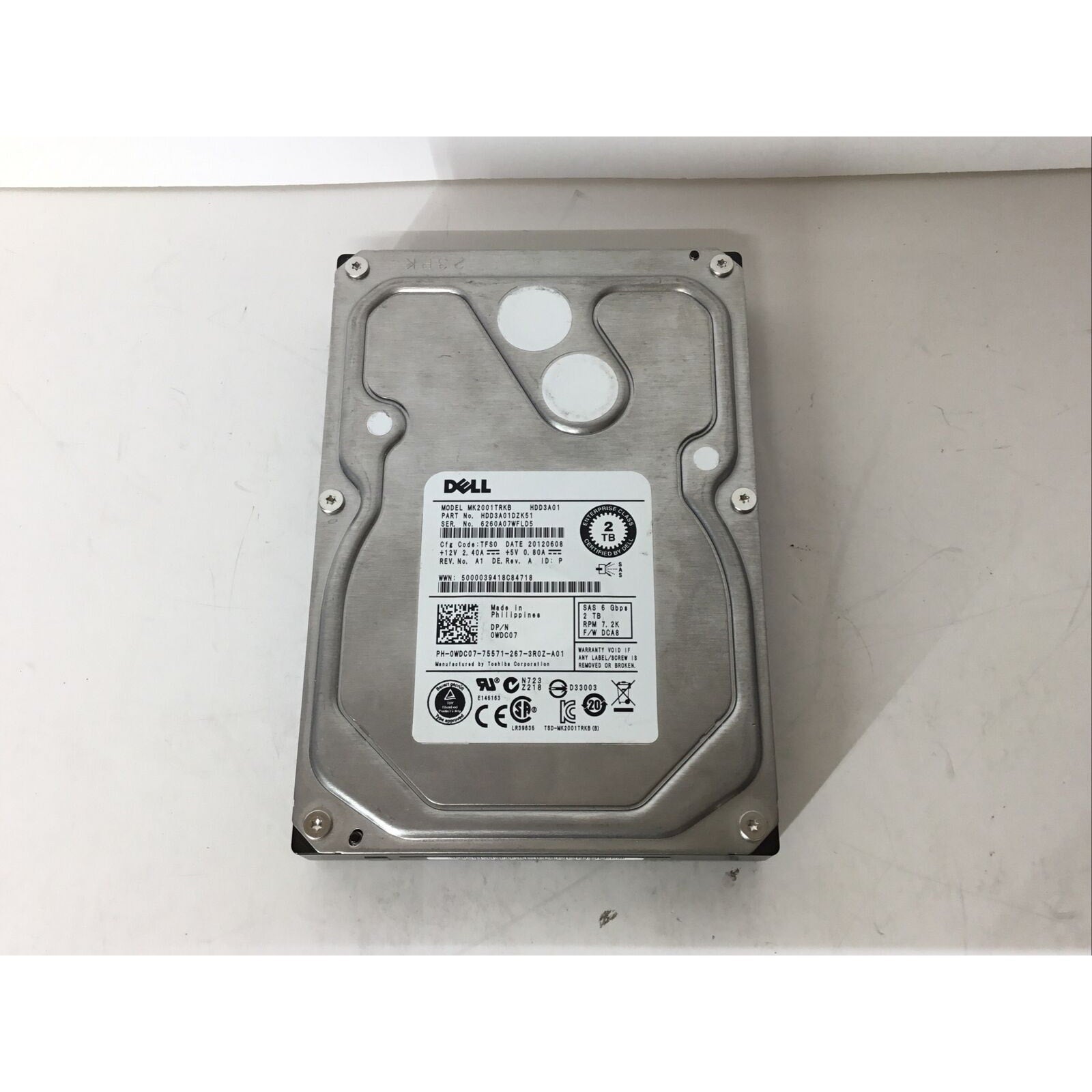 DELL 0WDC07 2TB 7.2K RPM SAS 6GBPS Hard Drive MK2001TRKB