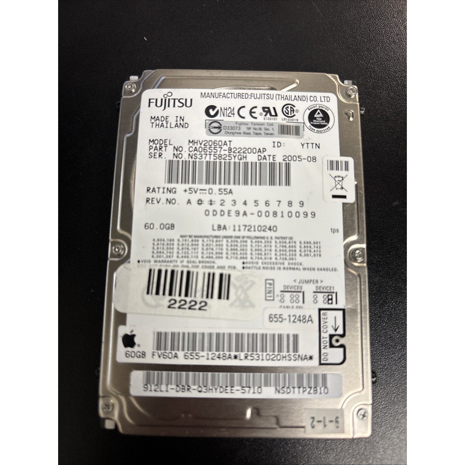 Fujitsu MHV2060AT 60GB 2.5" IDE CA06557-B22200AP Hard Drive Drive For Apple