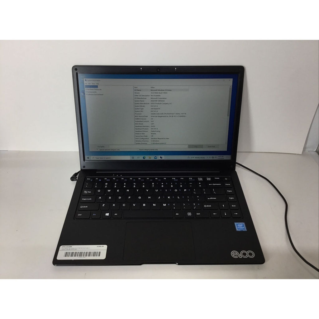 Evoo Ultra Thin 14.1" Laptop - Celeron N3350, 4GB RAM, 64GB SSD (EVC141-6BK)