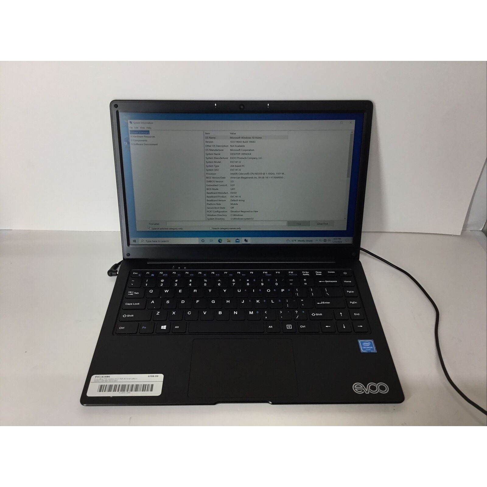 Evoo Ultra Thin 14.1" Laptop - Celeron N3350, 4GB RAM, 64GB SSD (EVC141-6BK)