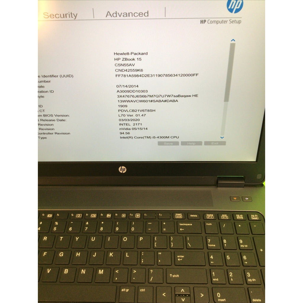 HP Z Book i5-4300M 2.60GHz 16GB No HDD No OS FOR PARTS or REPAIR