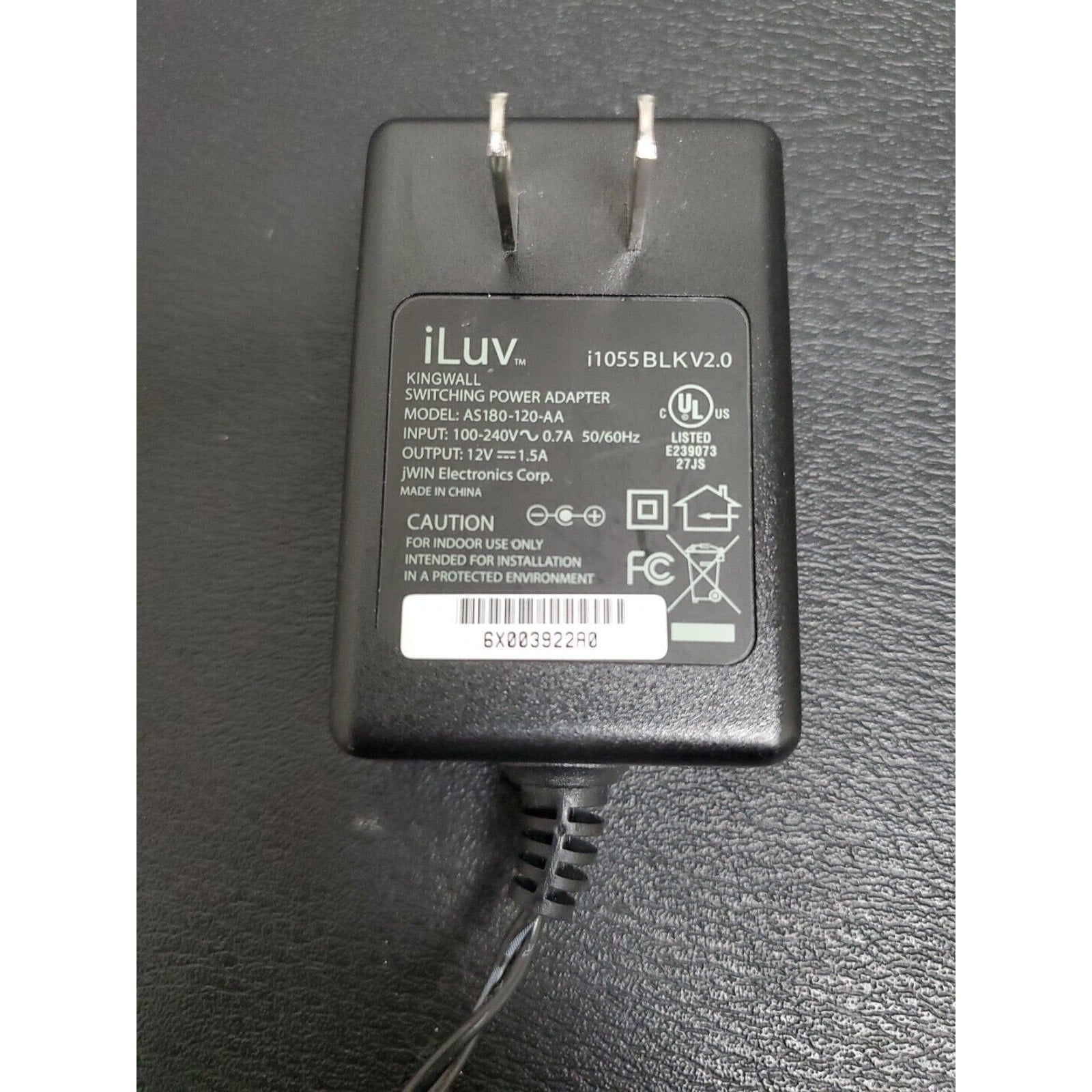 UL 5ft 12V AC Adapter Charger for iLUV AS180-120-AA i1055 BLK Power Cord PSU