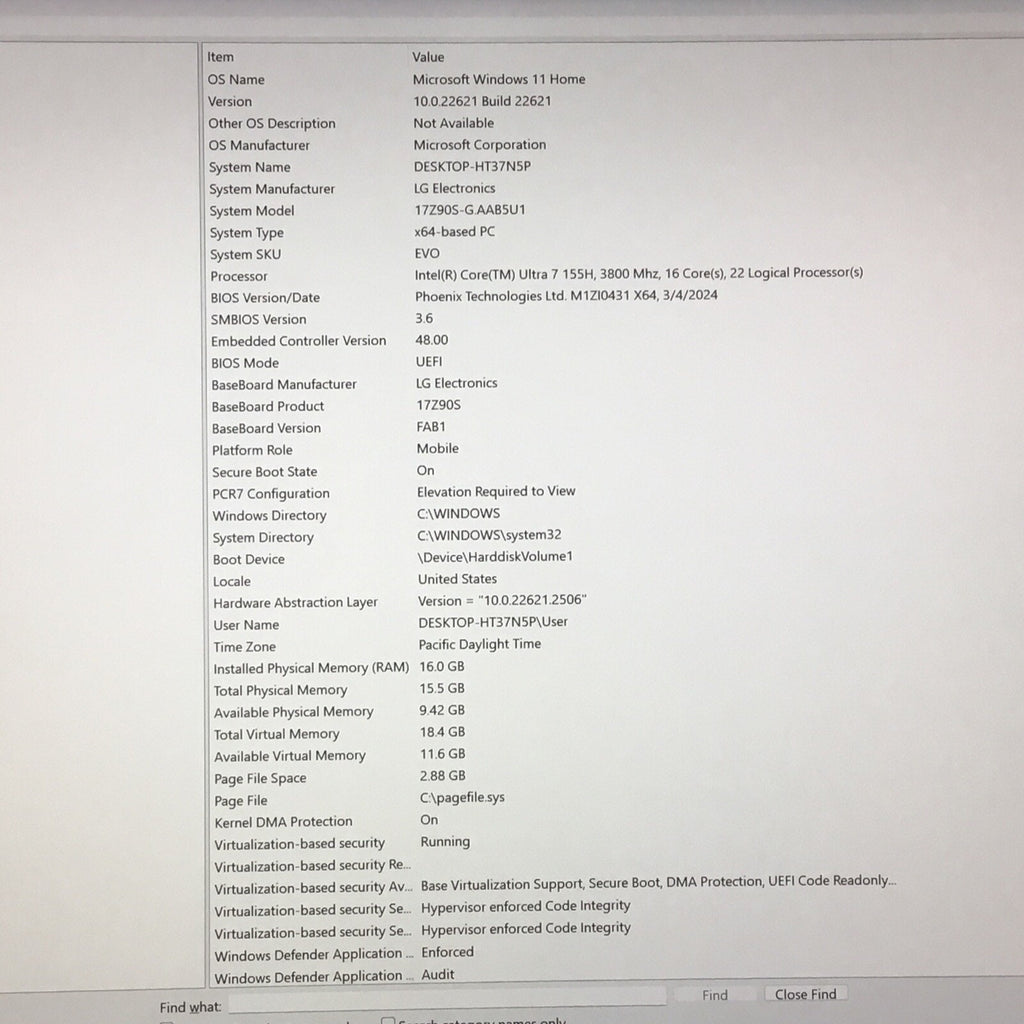 LG 17Z90S-G.AAB5U1 Gram 17" WQXGA Intel Core Ultra 7 155H 3.8GHz 16GB