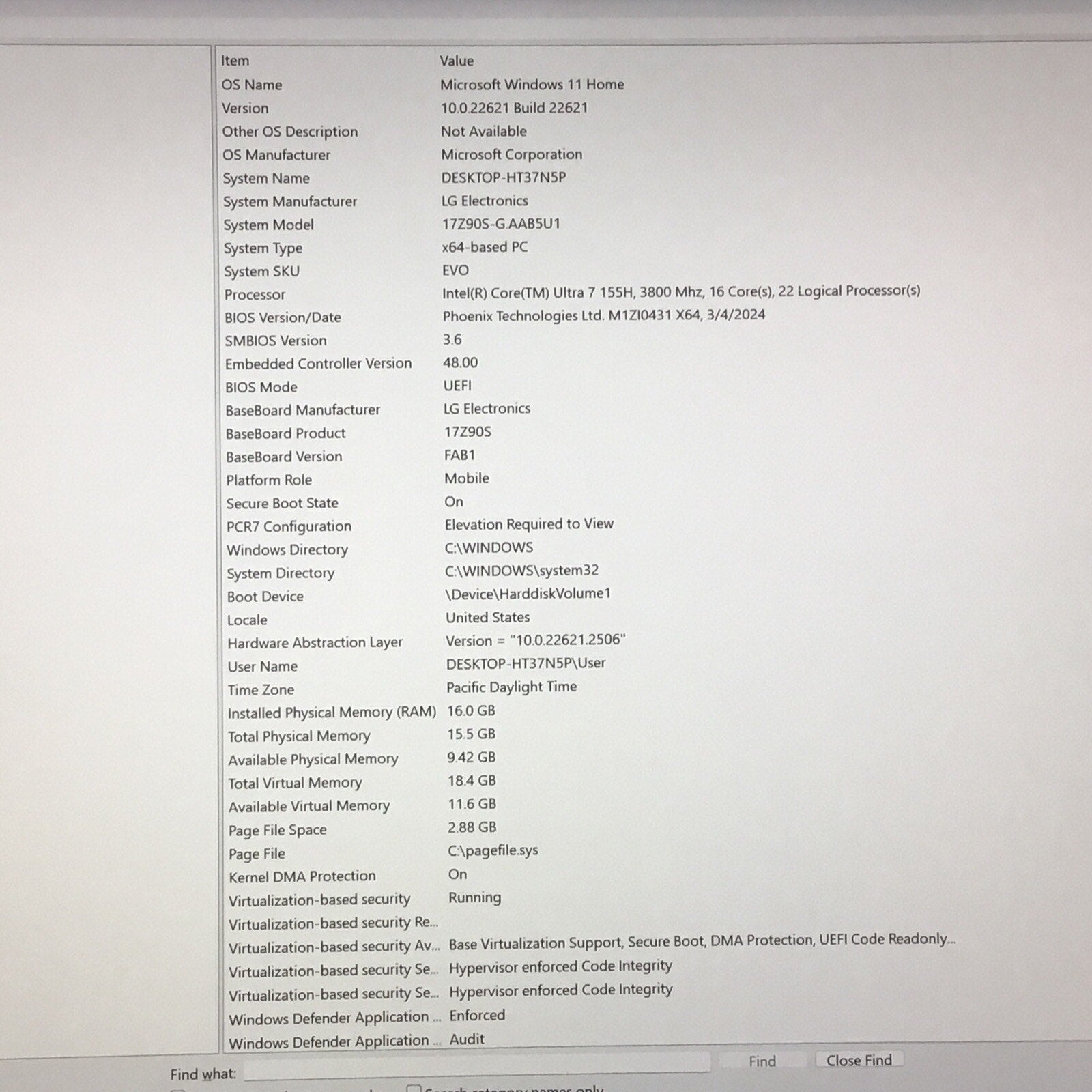 LG 17Z90S-G.AAB5U1 Gram 17" WQXGA Intel Core Ultra 7 155H 3.8GHz 16GB