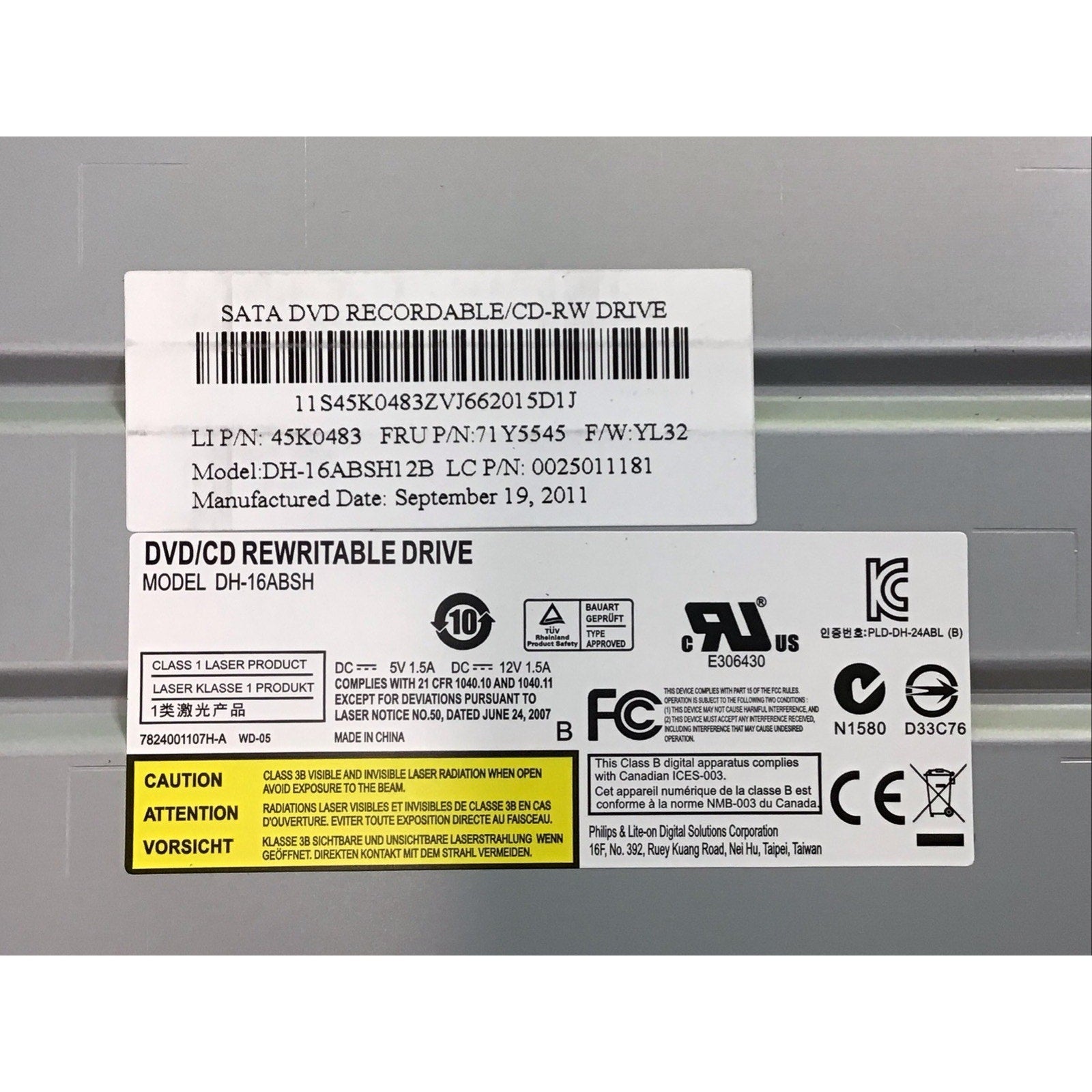 LENOVO 71Y5545 SDX0F17038 5.25 SATA SUPER MULTI DVD WRITER MODEL GHCON M700