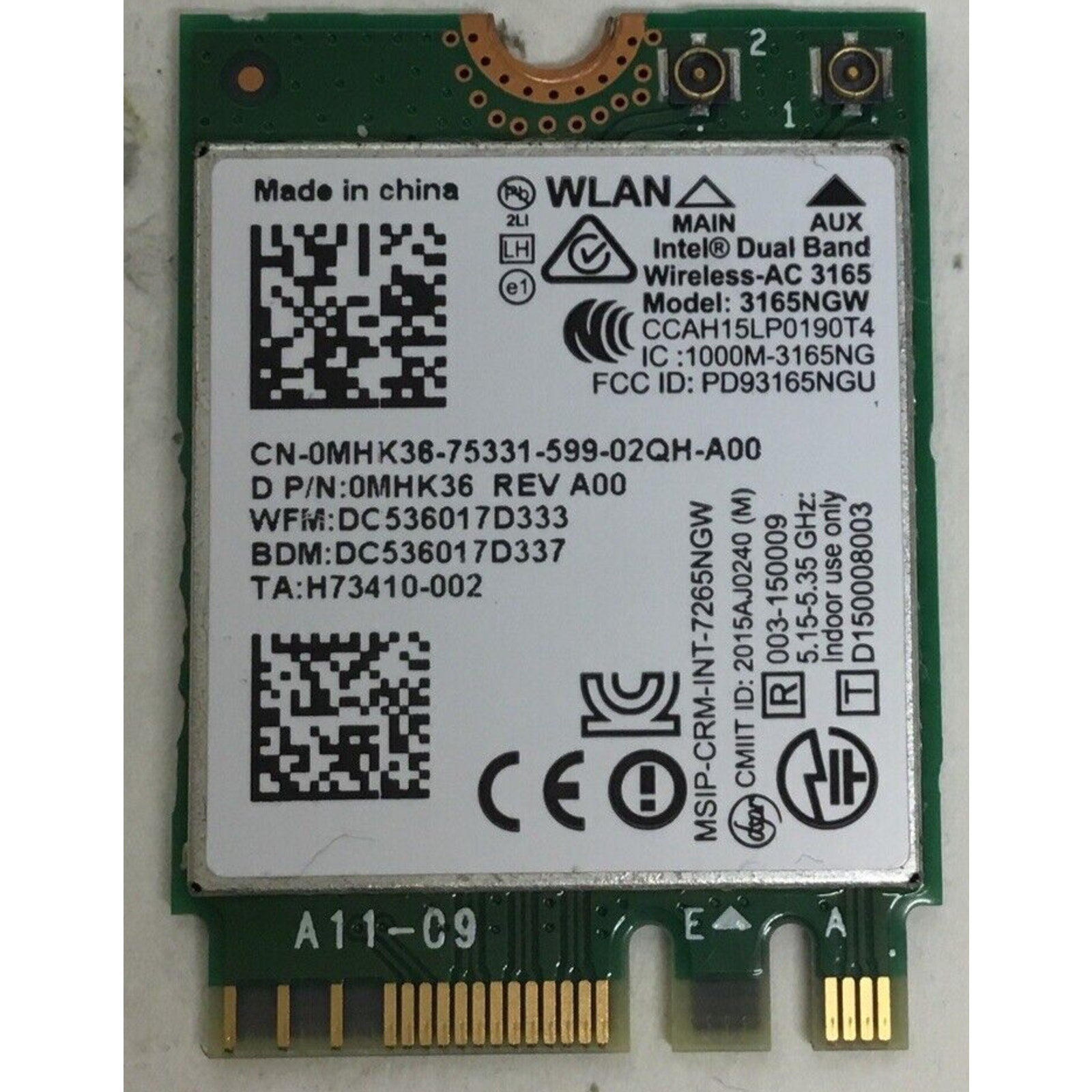 Dell Inspiron 15 7559 Intel Wifi Dual AC-3165 0MHK36