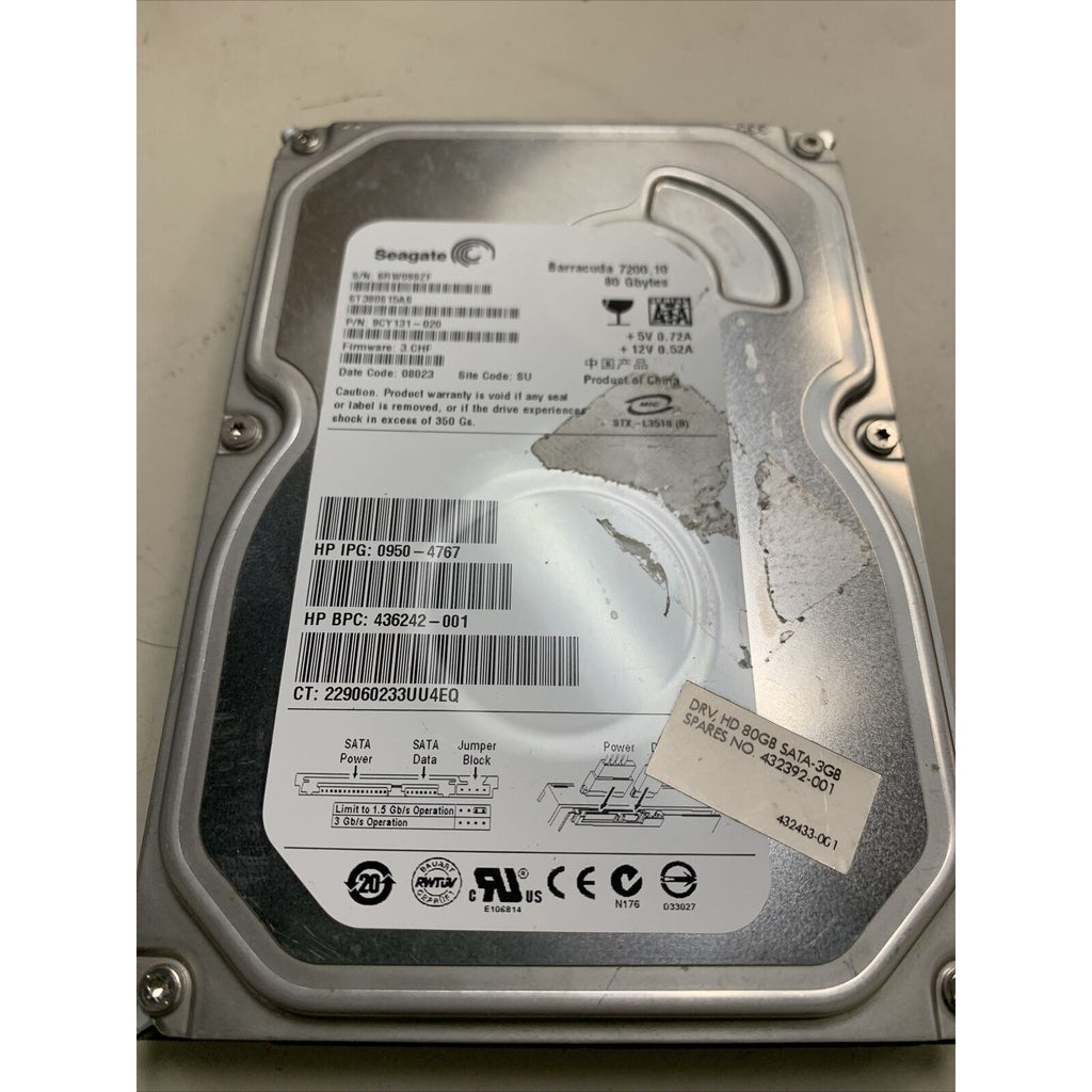 HP 432392-001 Seagate 9CY131-020 80GB 7200RPM SATA-2 8MB Cache 3.5" Hard Drive