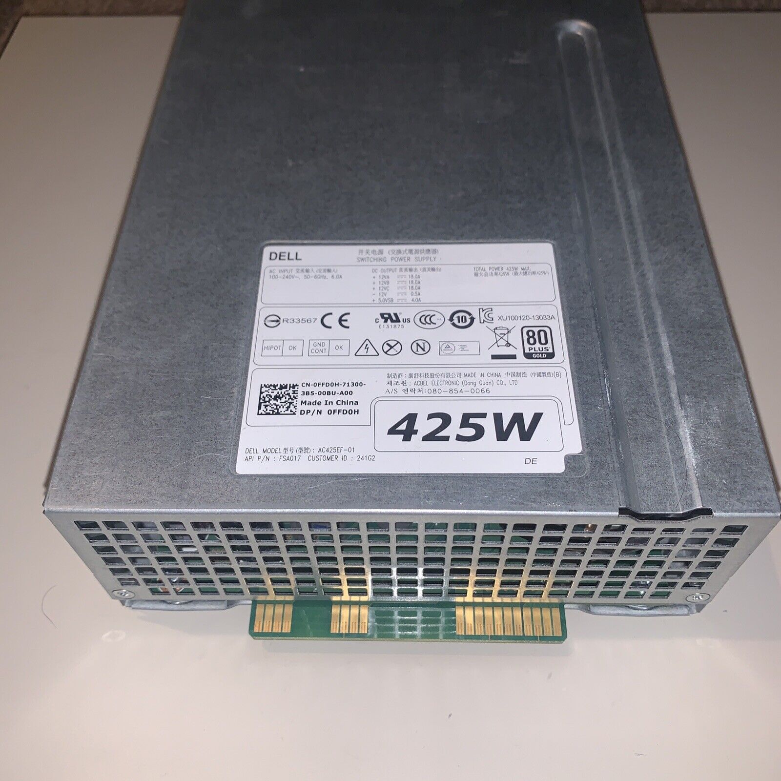 DELL AC425EF-01 T3600 T3610 425W Workstation Power Supply 0FFD0H/FFD0H/FSA017